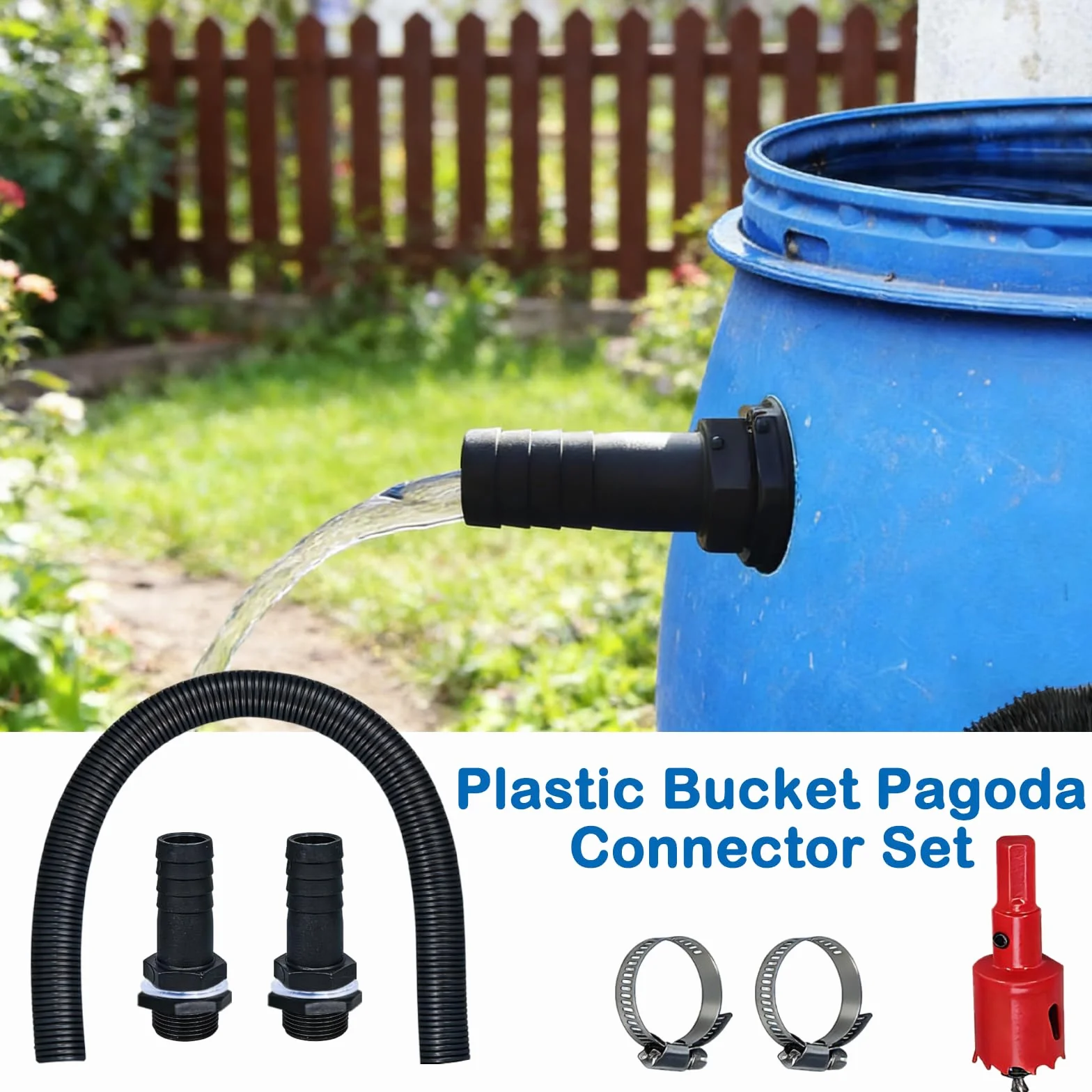 Récupérateur d'Eau de Pluie pour Tuyau Kit, 2 Raccords, Tuyau de Raccordement 1m, Clé Plate, Clé Spéciale, Accessoires de Montage pour Cuve