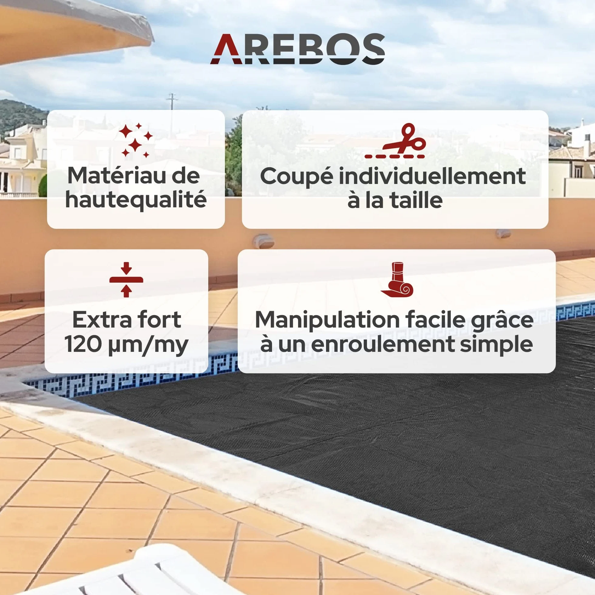 Arebos Bâche Solaire de Piscine 3 x 2 m Noire 120 µm Couverture Thermique