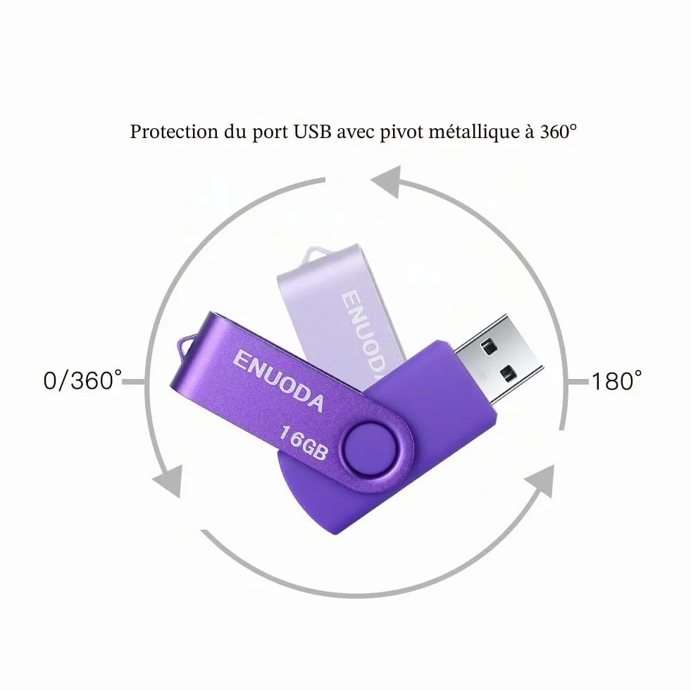 ENUODA Clé USB 16 Go Lot de 2 USB 2.0 Flash Drive avec Lumière LED Bleu Violet