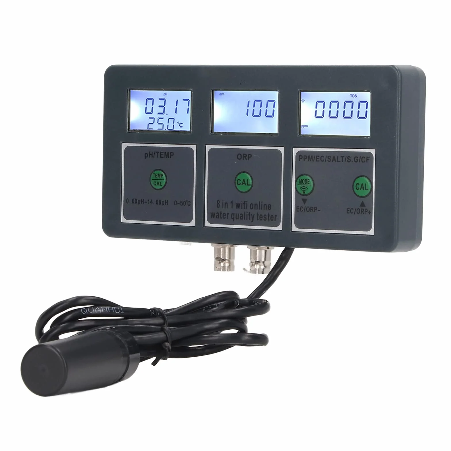 Testeur de Qualité de l'eau, 8 en 1 Testeur S.G Ph EC Salt Orp Tds CF Temp, Portable Kit d'analyse de l'eau pour l'eau Potable, Les piscines, Aquariums, Détecteur Hydroponique