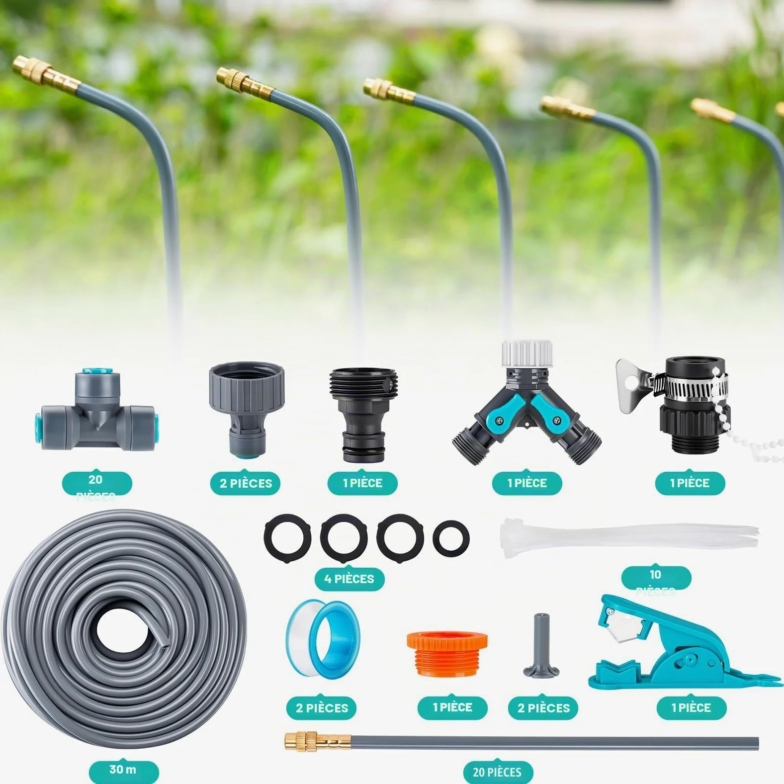 Système d'irrigation automatique de jardin à 360°, irrigation goutte à goutte avec contrôle précis du débit, système d'arrosage système de refroidissement pour serre, parterre surélevé, terrasse