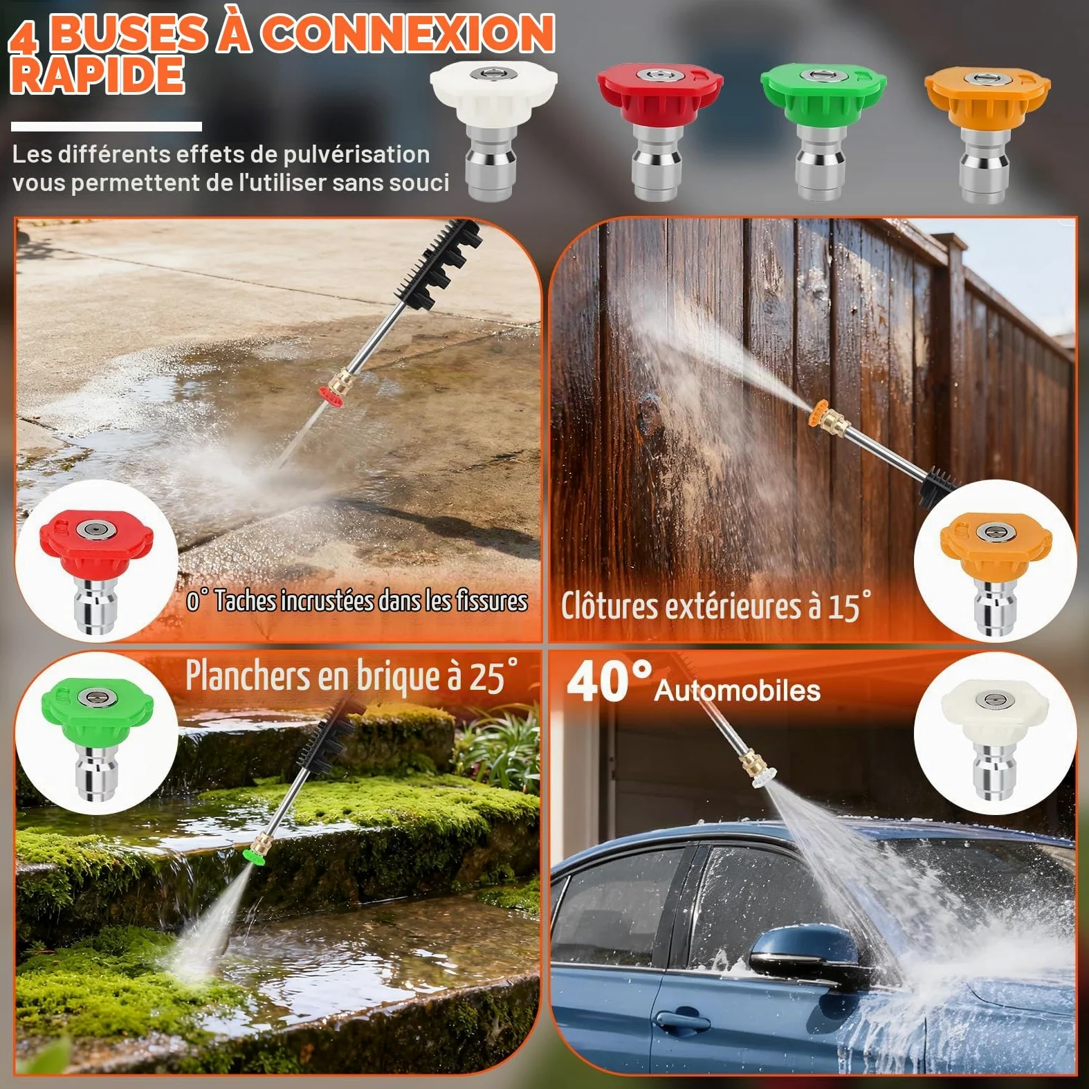 KAOLALI Nettoyeur Haute Pression électrique, 3000 W, Débit 336 L/h | Tuyau Haute Pression de 10m, avec 4 Buses, Lance à Mousse, pour Surfaces Extérieures et Autos