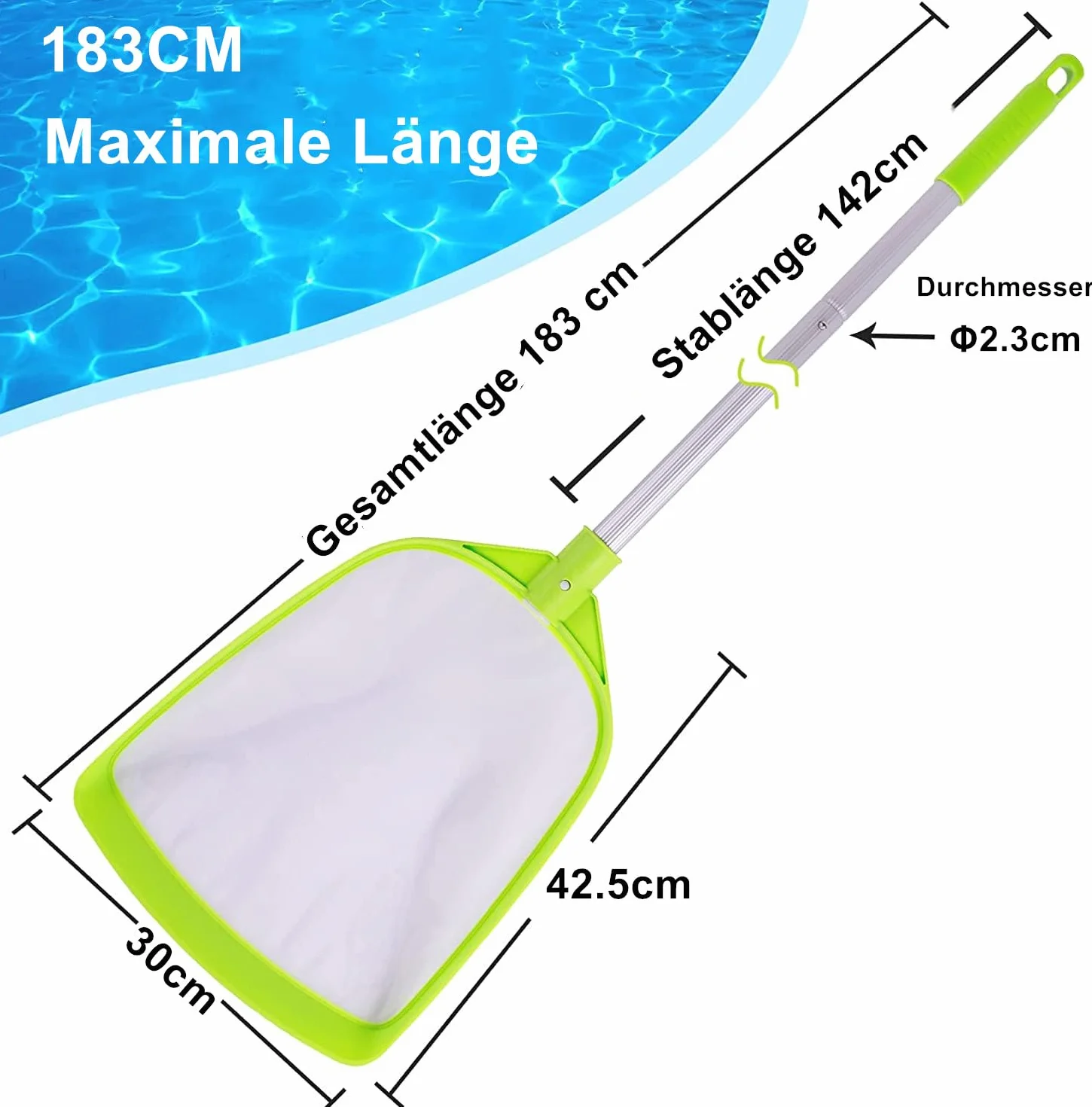 Épuisette de piscine tube ondulé aluminium 142 cm maille ultra fine