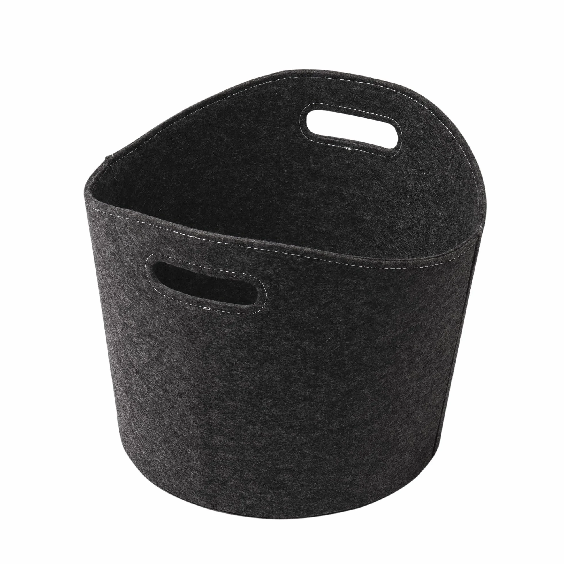 Panier à bûches rond feutre gris Ø39 x H31 cm pliable rangement jouets magazines