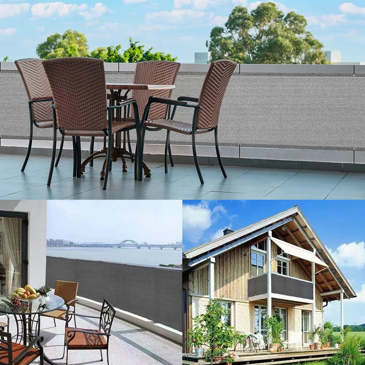 Brise Vue Balcon Hauteur 40cm/50cm/60cm HDPE Résistant Aux Intempéries avec Œillets et Serre-câbles Gris 40x700cm