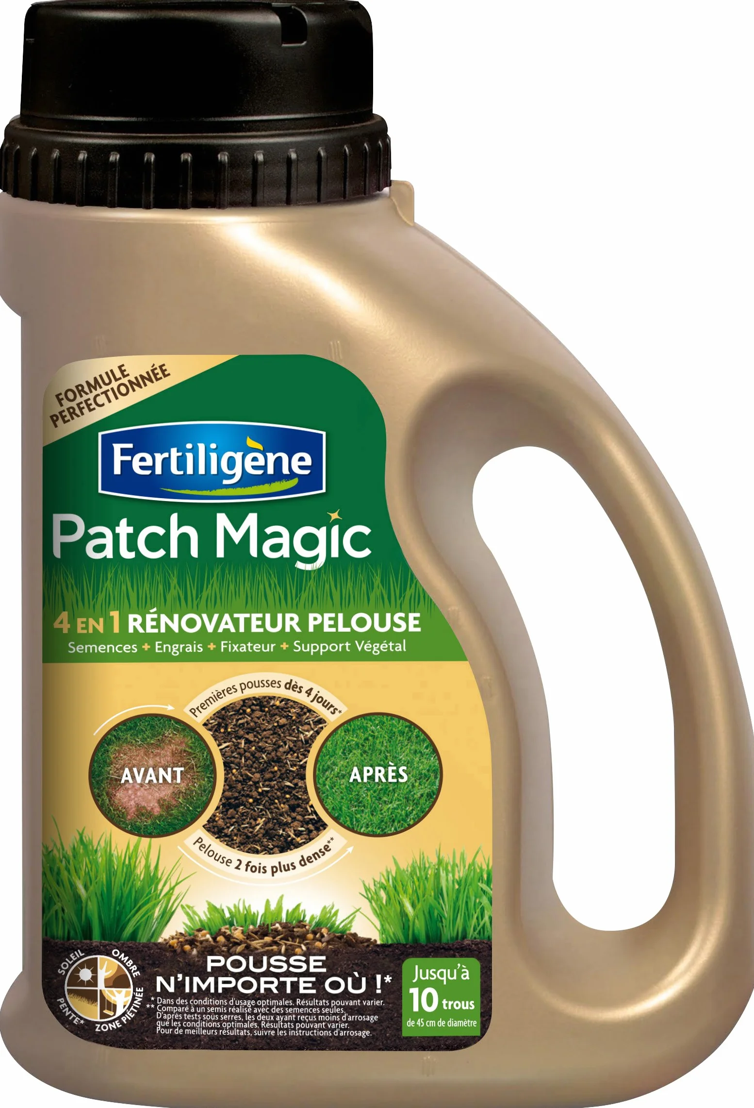 FERTILIGENE FPATCH750 Patch Magic Rénovateur de Pelouse 750 g - Formule 4 en 1 semences, engrais, fixateur, support végétal