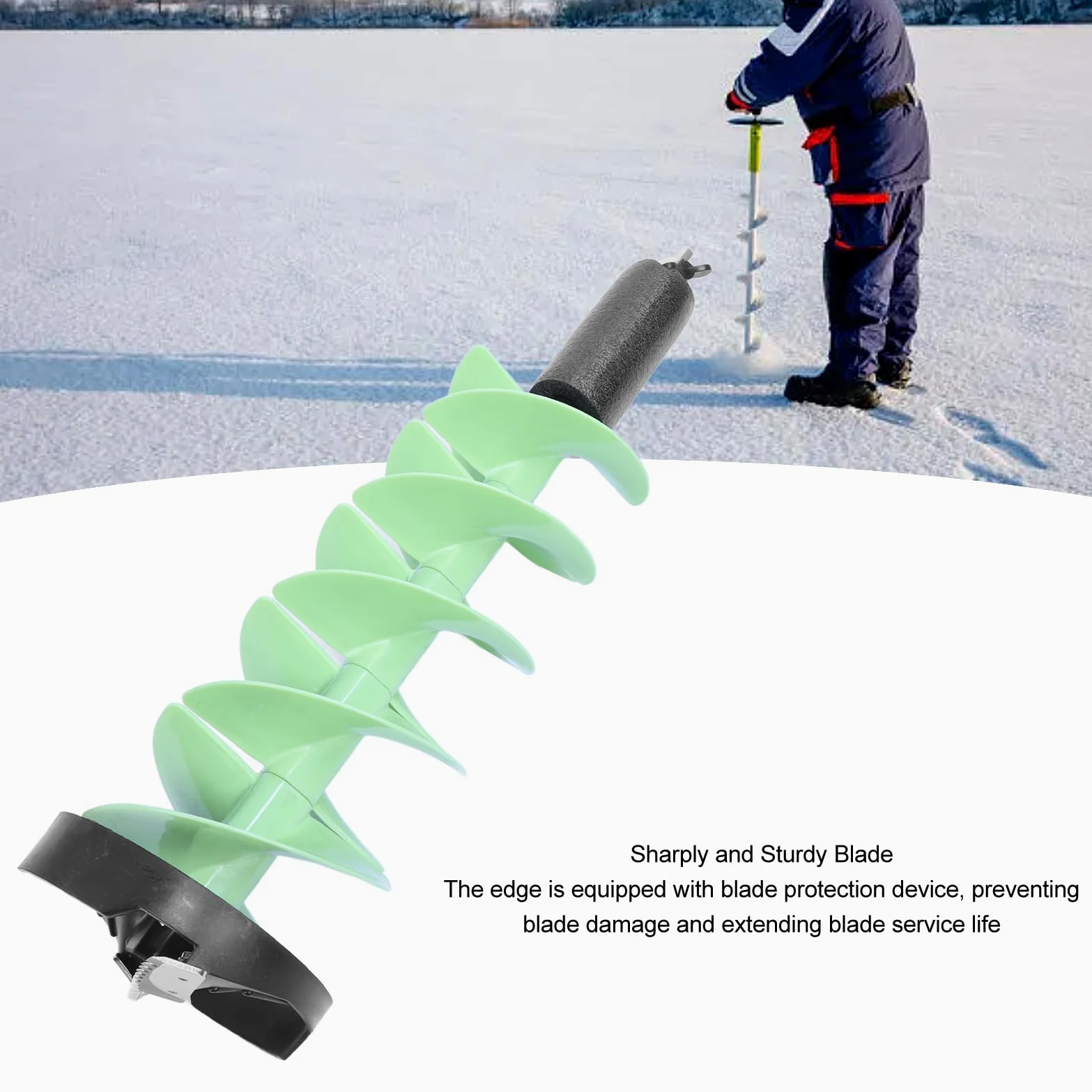 Foret à tarière pour pêche sur glace, 8 po x 28 po, nylon flottant | Tête de coupe en carbure avec adaptateur de foret pour la pêche sur glace épaisse et en eau profonde