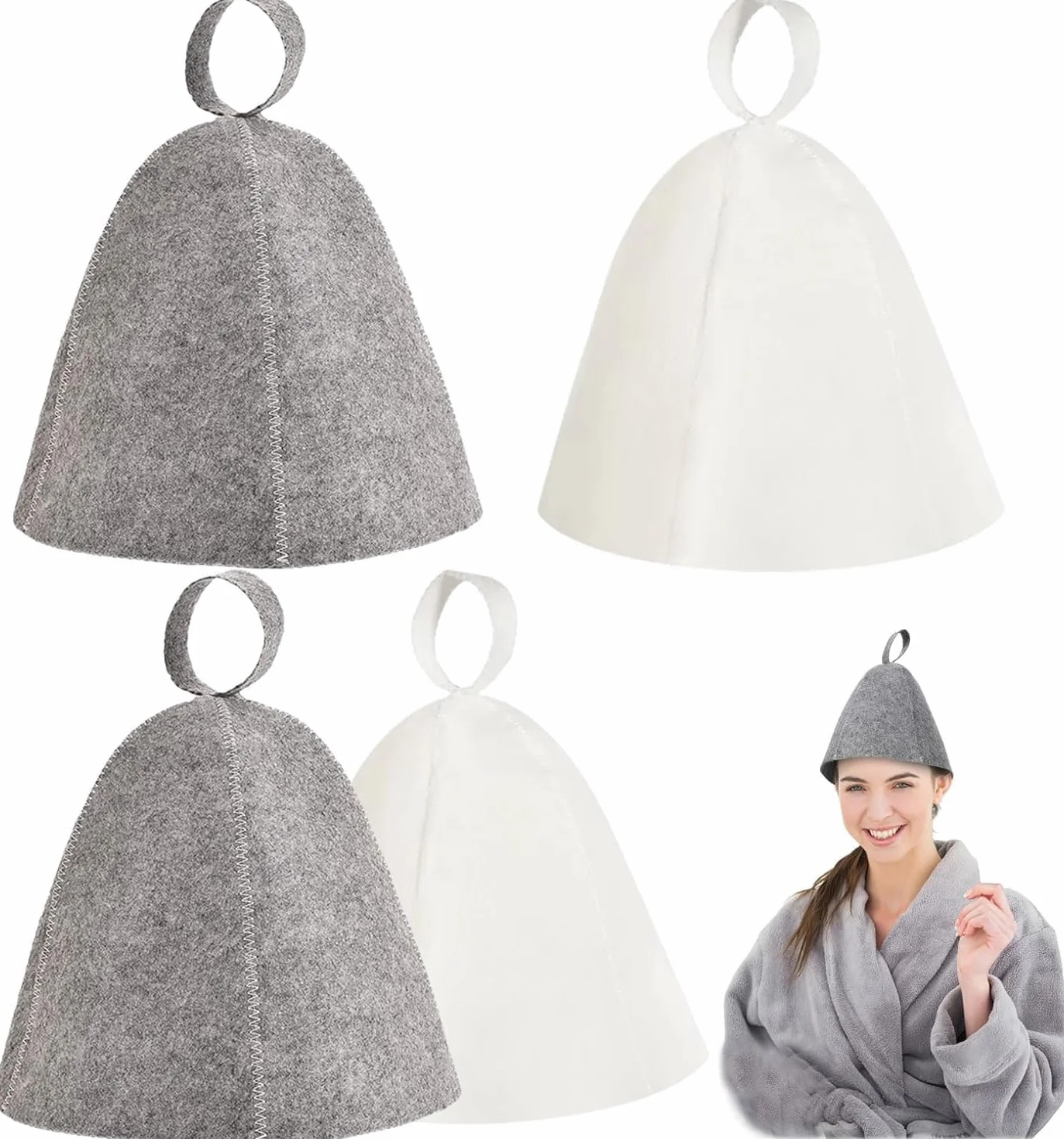 Bonnet de Sauna en Feutre Anti-Chaleur Gris + Blanc