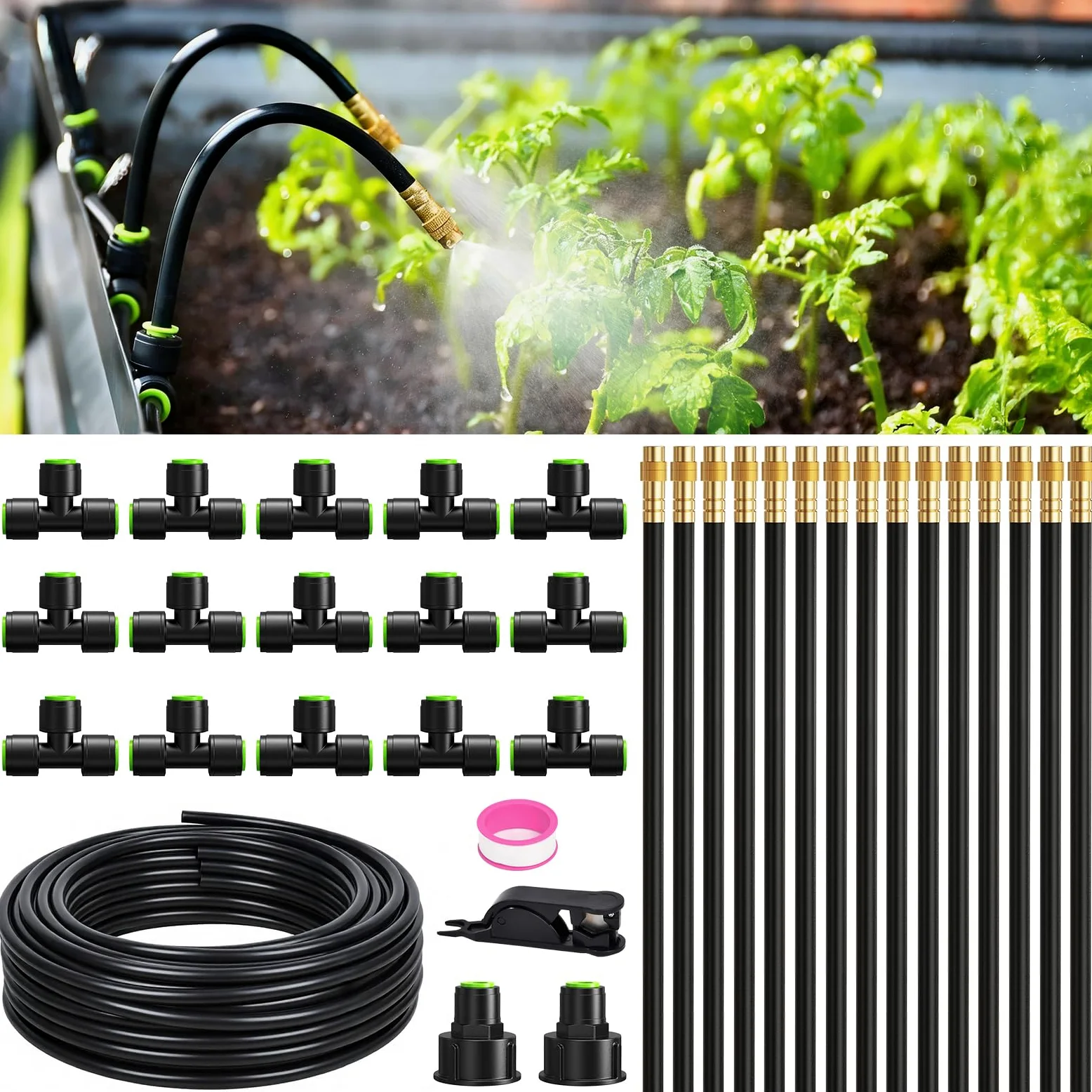 RAINPOINT Système d'irrigation goutte à goutte réglable à 360°, système d'arrosage de jardin de 15 m avec 15 buses