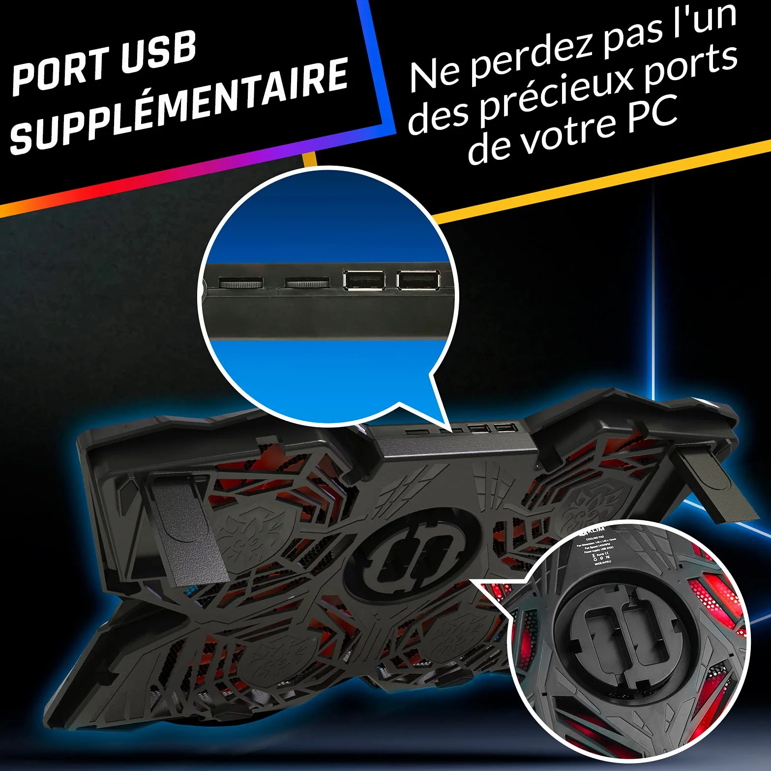 KLIM Wind Refroidisseur PC Portable 4 Ventilateurs Silencieux pour Laptop Mac PS5 PS4