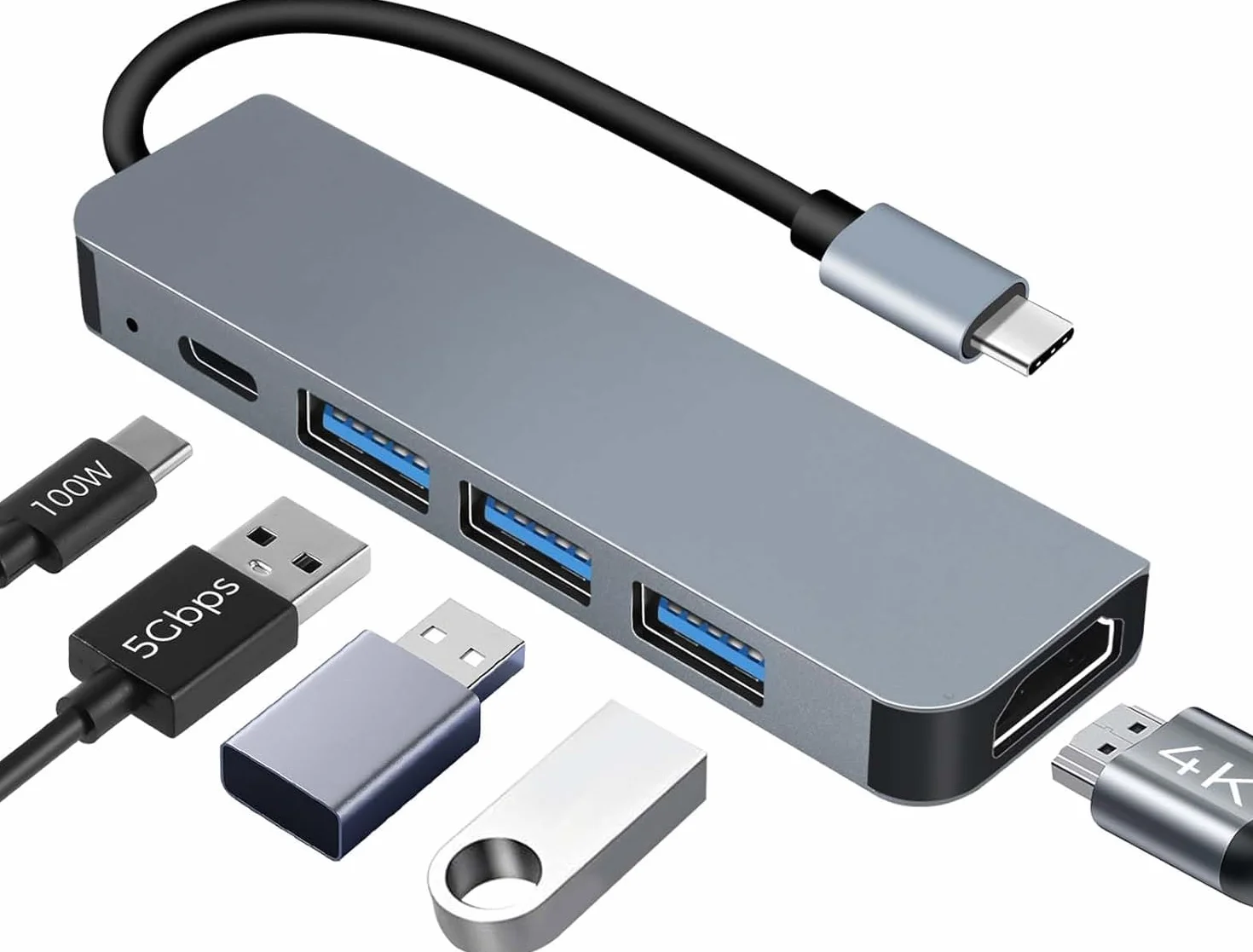 Hub USB-C HDMI 4K PD 100W Charge 5 en 1 Adaptateur Multiport Compatible MacBook Pro/Air iMac iPhone Samsung Galaxy