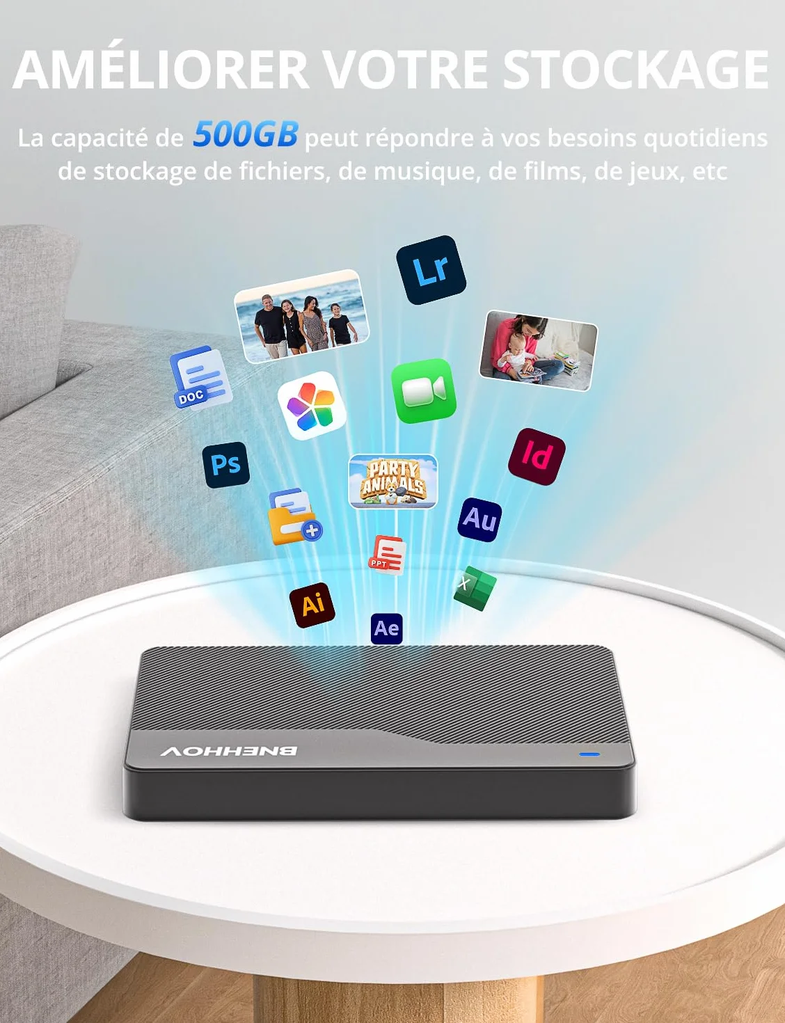 Disque Dur Externe Portable 500Go 2.5'' USB 3.0 HDD pour PS4 PC Mac Xbox