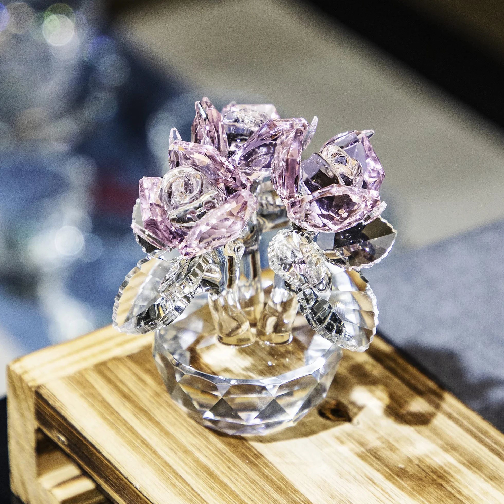 Bouquet de Roses en Cristal Rose - Figurine en Verre pour la fête des mères