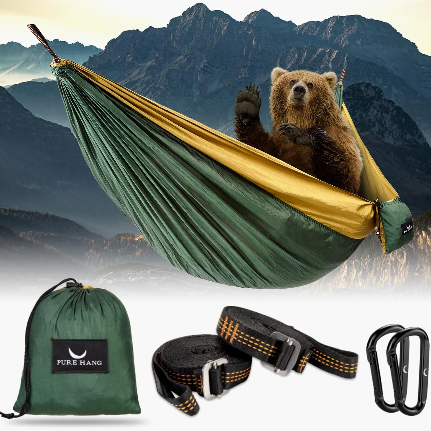 Hamac de Camping de qualité supérieure Ultra léger en Soie de Parachute Charge maximale : 300 kg 275 x 140 cm avec Crochet de Fixation avec Mousqueton pour Plage, Jardin,