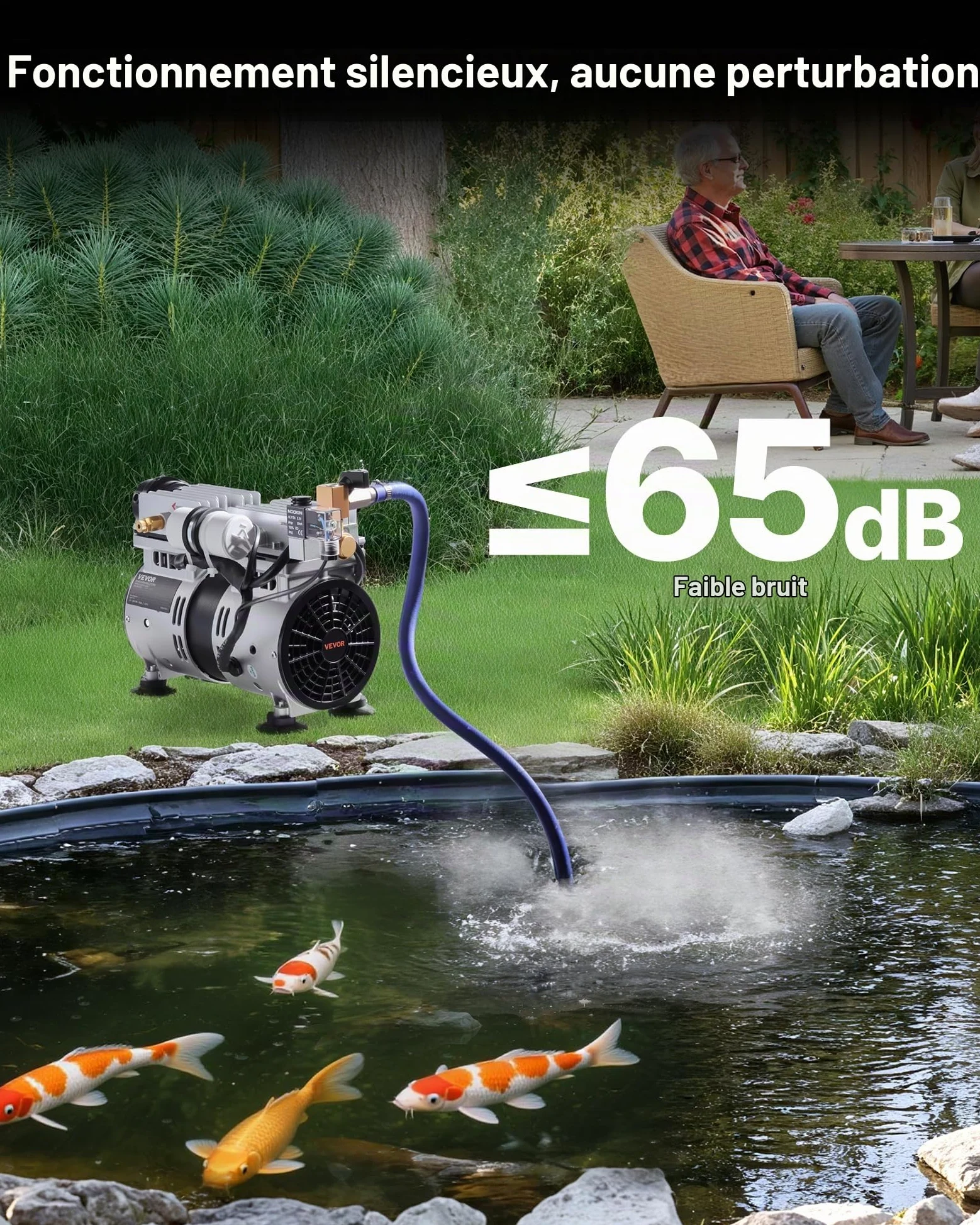 VEVOR Aérateur de Bassin, 550 W, kit système d'aération de lac, 5,2 CFM pour étangs jusqu'à 3 Acres Profondeur 15 m avec compresseur d'air, minuterie, vannes pour Circulation oxygène en Eau Profonde