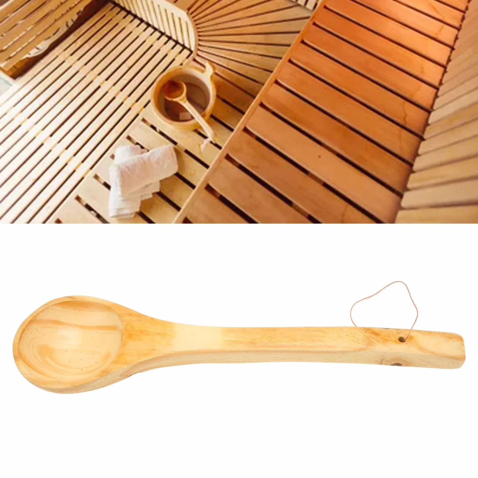 Louche de Sauna 39×10cm Bois Grande Capacité Long Manche pour Sauna Hammam