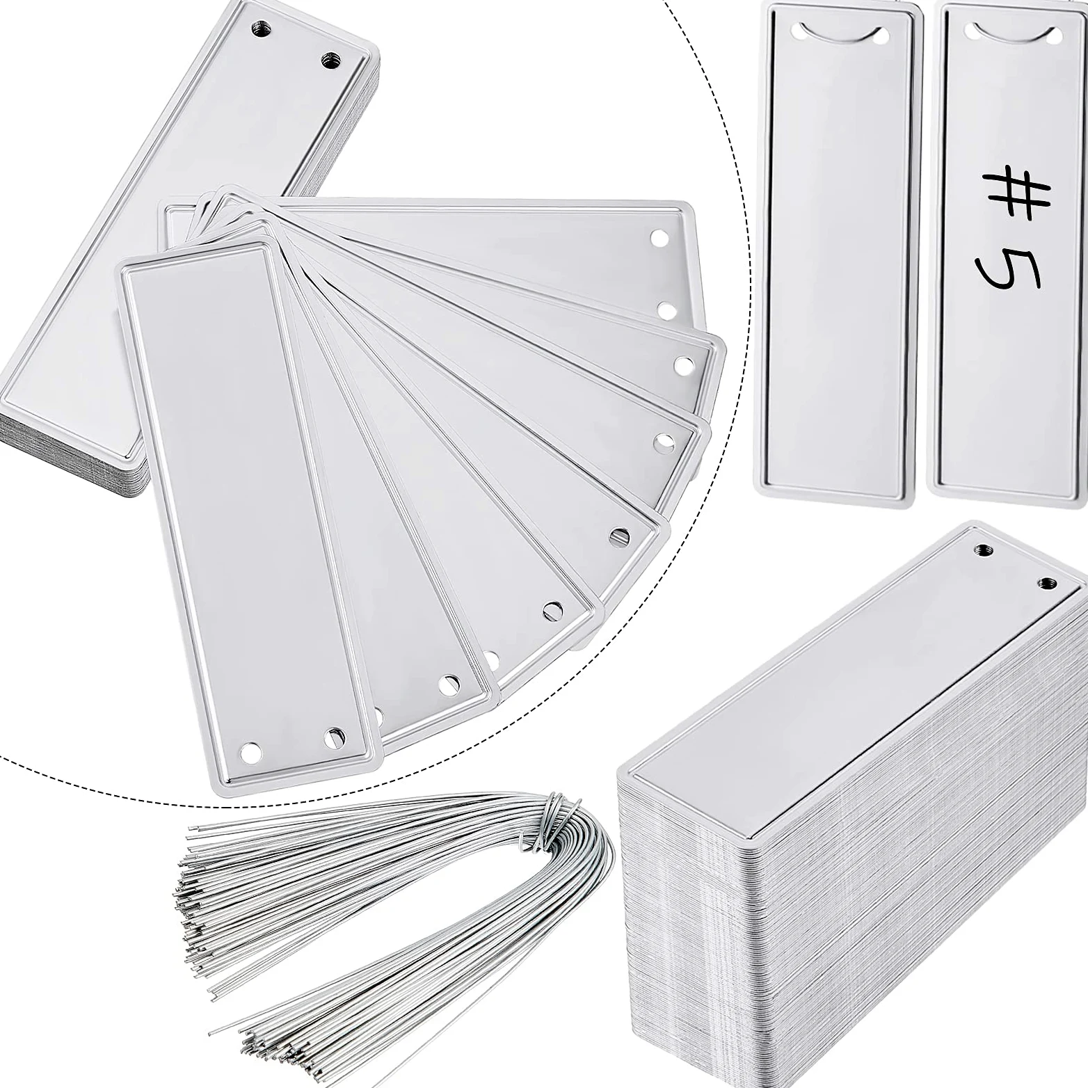 Lot de 200 étiquettes en aluminium avec fils métalliques double face pour écrire sur des étiquettes en métal pour plantes en métal solides et étanches pour marquer les arbres, les plantes, les serres