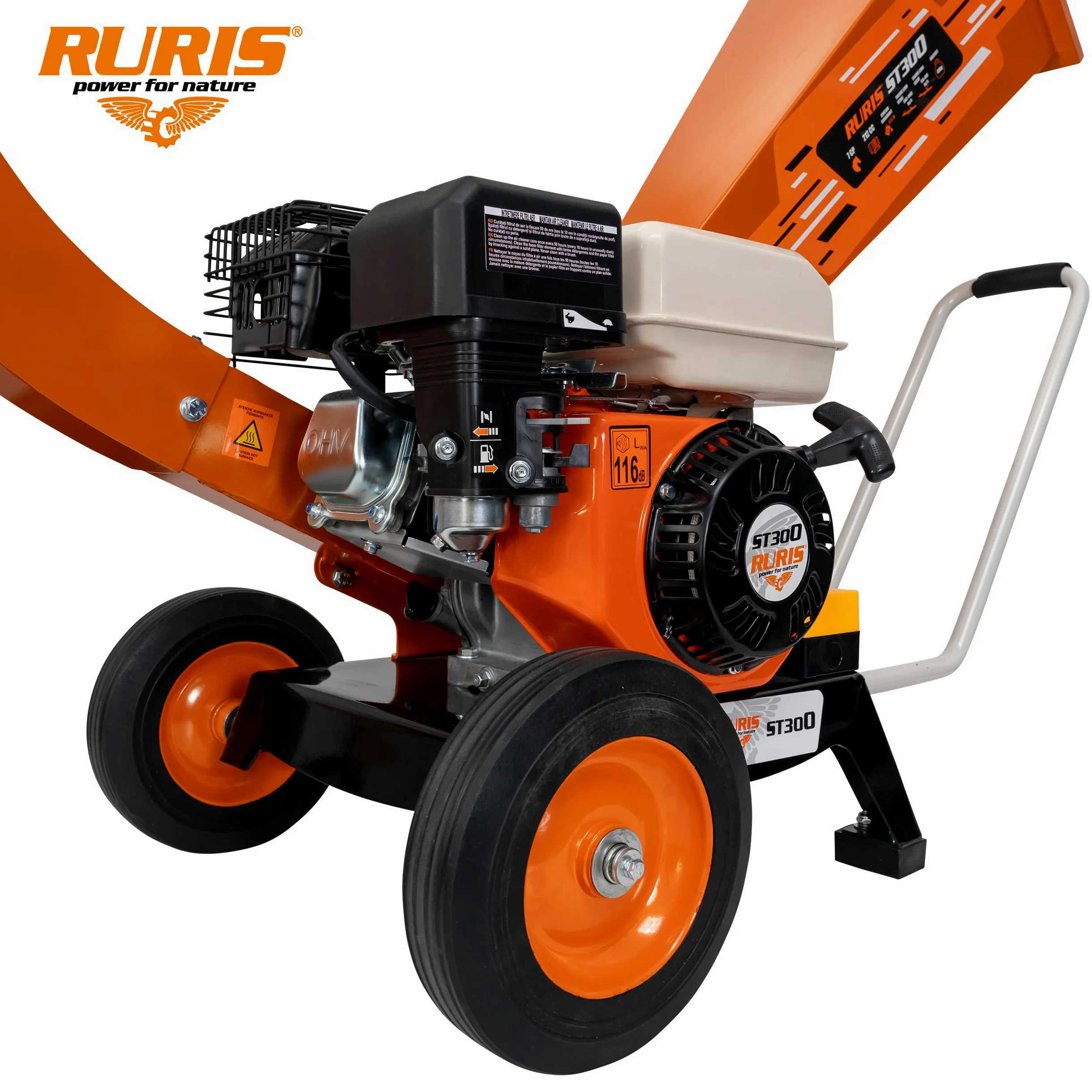 RURIS POWER FOR NATURE Broyeur Vegetaux Thermique de Jardin ST300, 7 CV, 3600 tours/min, Diamètre de Là Branche 60mm | Broie jusqu'à 1000 kg/h de bois vert grâce à son moteur thermique 7 CV
