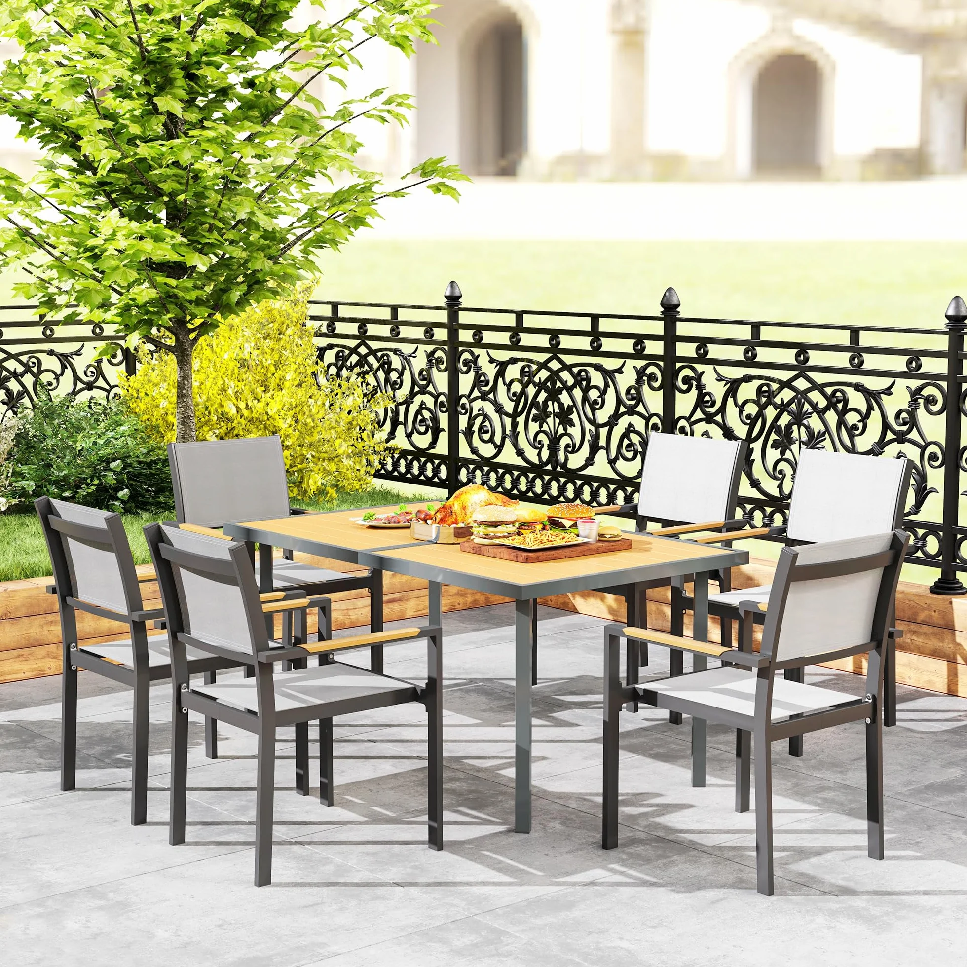 Outsunny Table à Manger de Jardin 6 Personnes, Acier Anti-Rouille, 150 x 90 x 72 cm