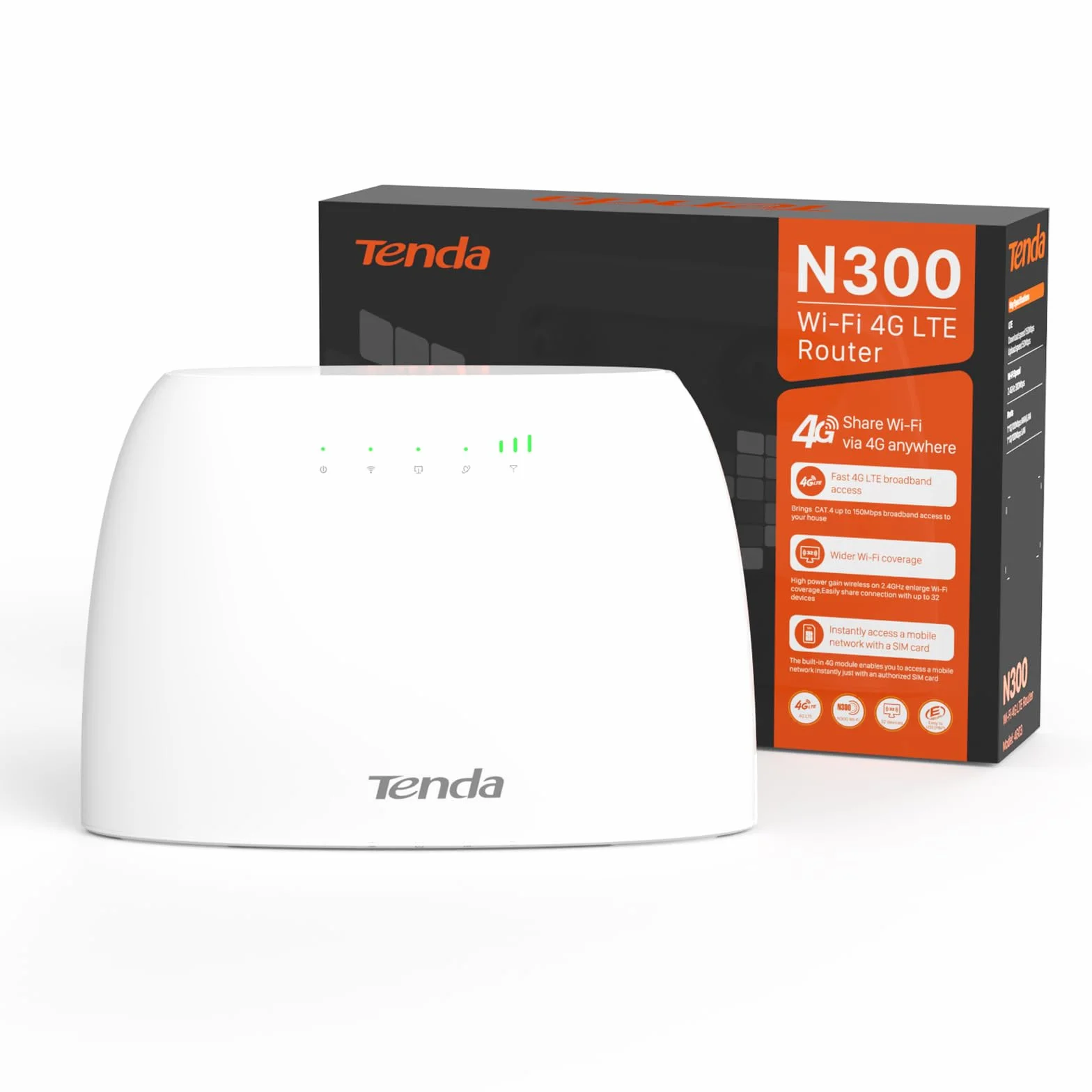 Tenda Routeur 4G LTE 150Mbps WiFi 300Mbps Modem Carte SIM 4G03