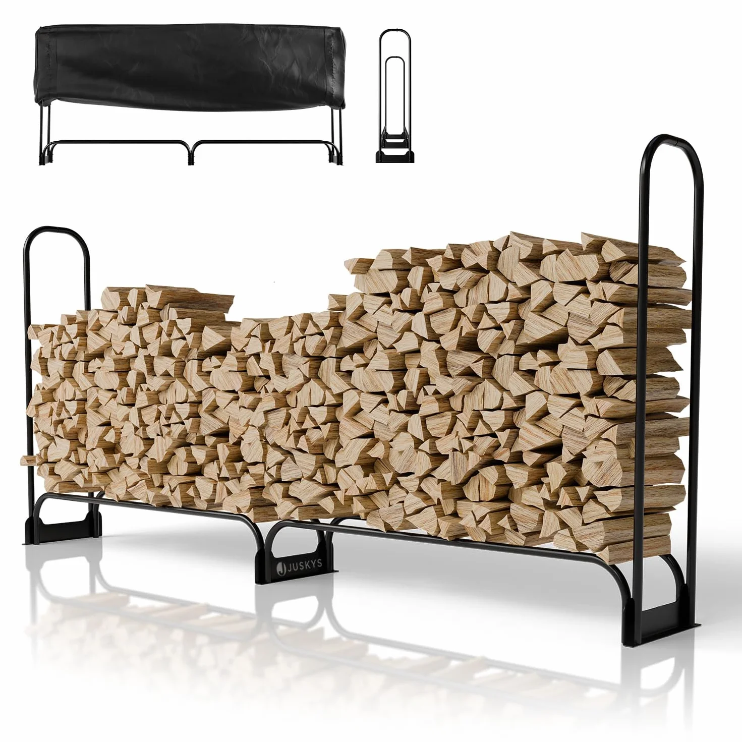 Juskys range-bûches L 260 x 117 x 36 cm noir support à bois de chauffage en acier avec housse Oxford abri à bois extérieur charge 300 kg