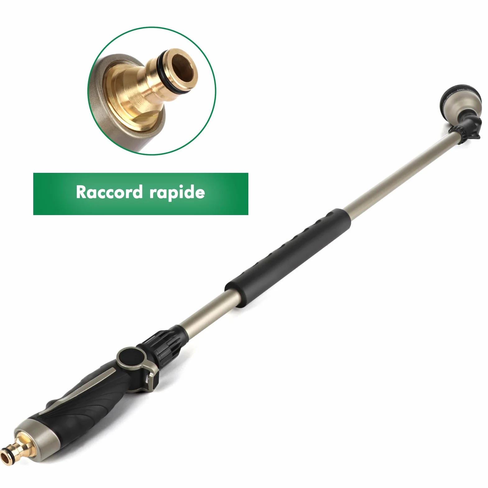 RESTMO Pistolet d'arrosage de jardin en métal extra-longue 92 cm | Avec sa buse rotative à 180°,10 modes de pulvérisation et son contrôle du débit, l'arrosage des paniers suspendus arbustes.