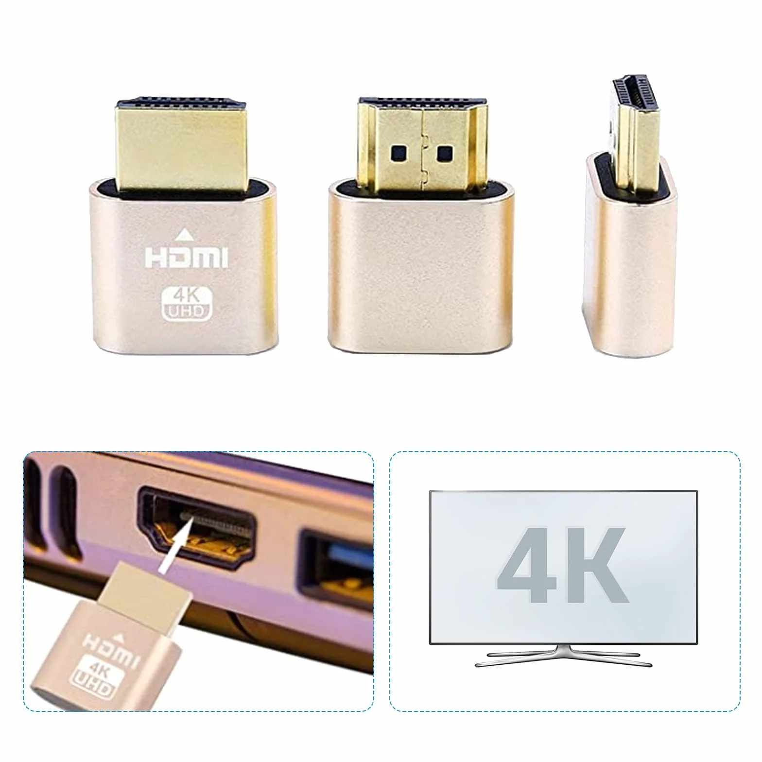 HDMI Dummy Plug 4K Émulateur d'affichage 3840x2160 @ 60Hz EDID Sans Tête (3pcs)