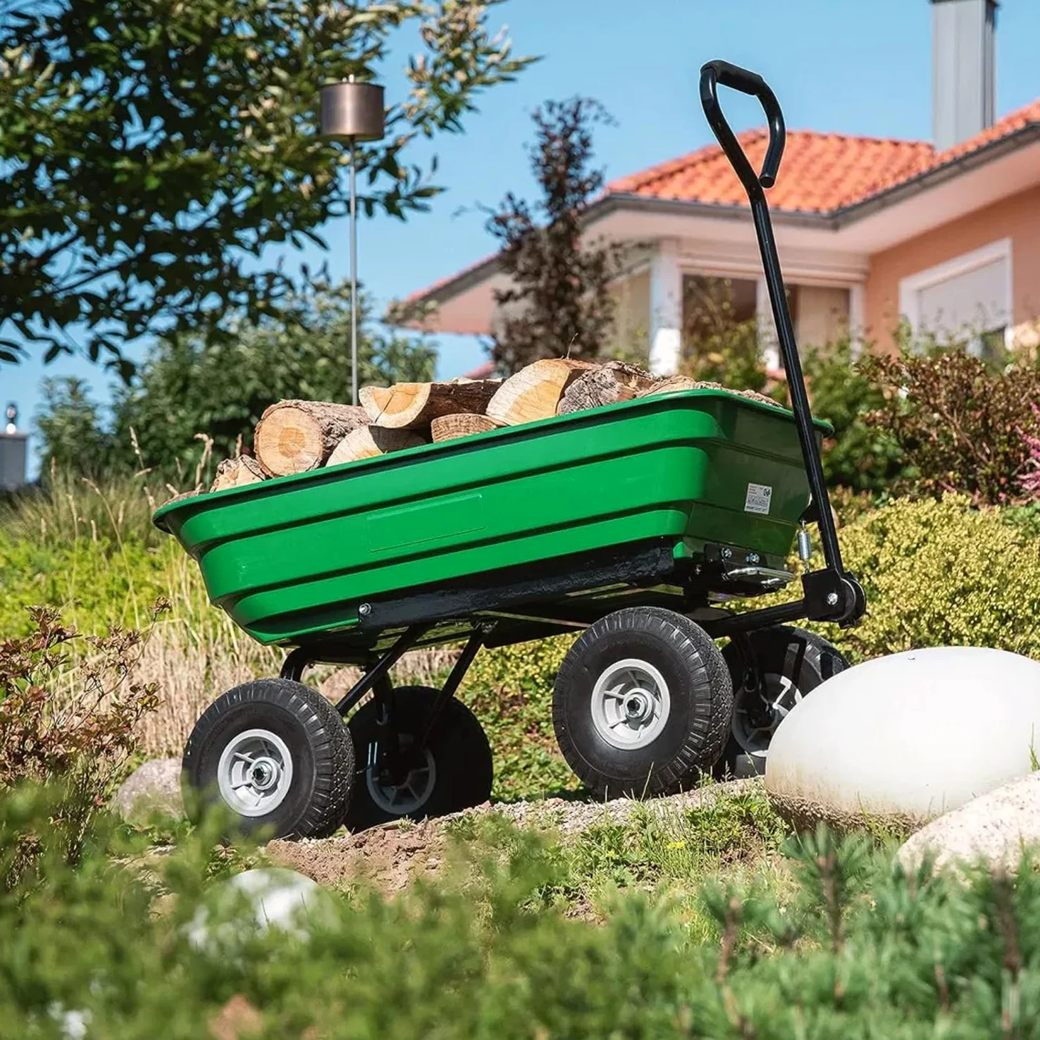 Avilia Brouette de Jardin Polyvalente 75 l avec Baignoire Rabattable et Roues pneumatiques – Solution optimale pour Le Transport du Bois, Les Plantes et Les matériaux de Jardinage en ABS Vert