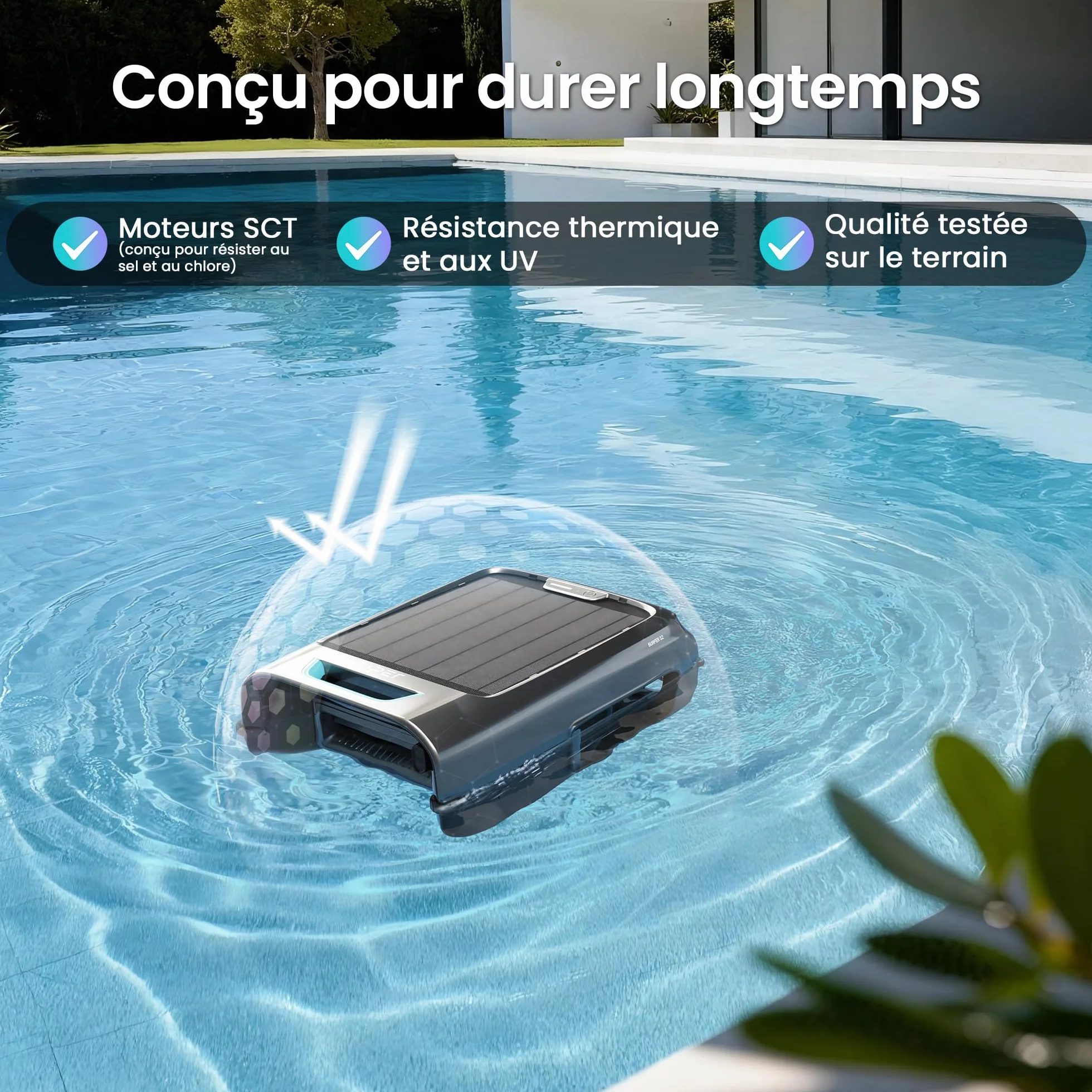 AIPER EcoSurfer S2 Robot Skimmer de Piscine Solaire, sans Fil, Application, Nettoyage Surface 24/7, Filtre 150 µm