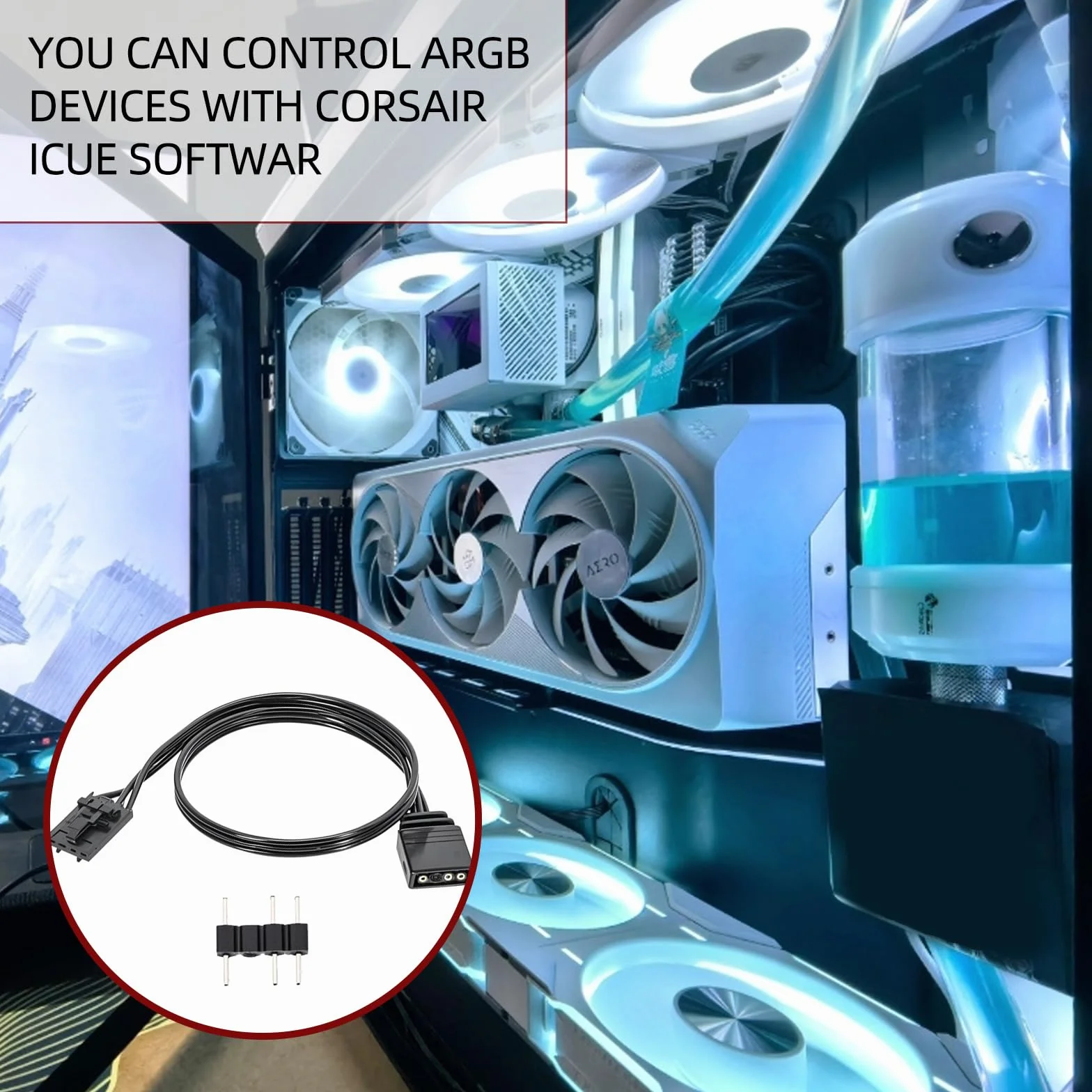 Câble Adaptateur ARGB Corsair pour Ventilateurs QL LL120, Godlight Sync, Splitter RGB, 25 cm