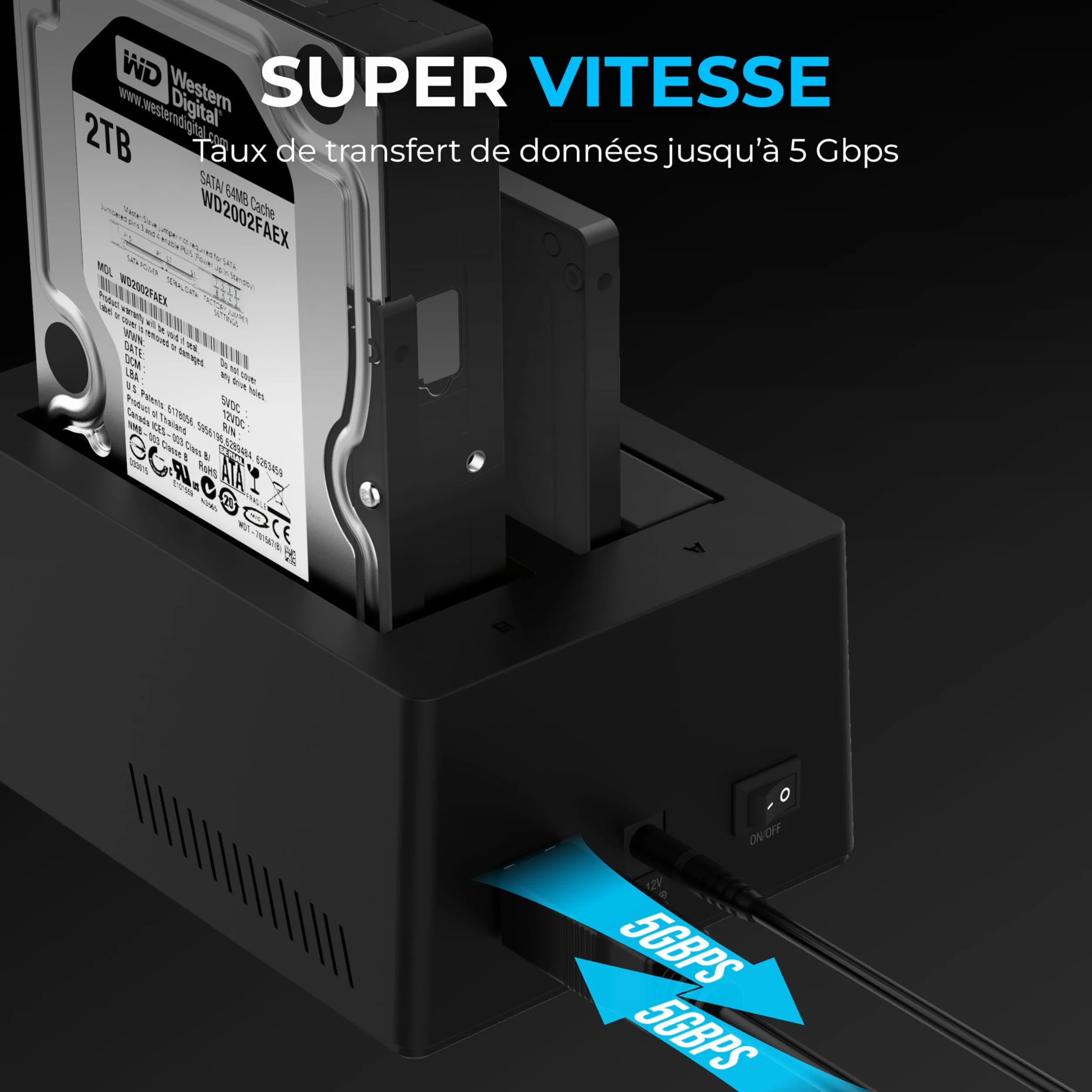 SABRENT Boîtier Disque Dur 3.5 2 Baies SATA USB 3.0 Adaptateur SSD/HDD Clonage Hors Ligne UASP