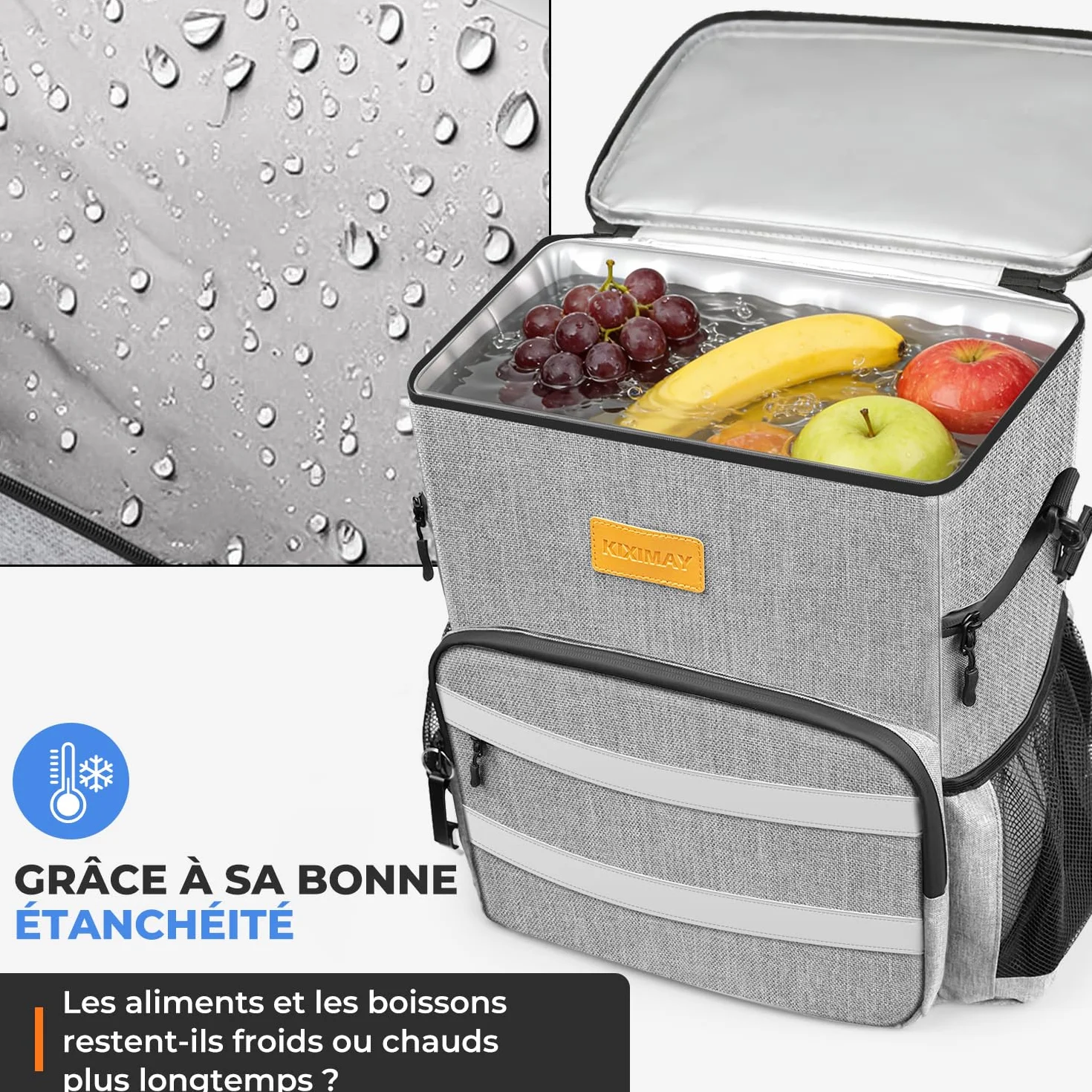 Sac à Dos Isotherme 30L Pliable - Grand Capacité, Maintient au Frais 24H, Léger et Imperméable pour Pique-Nique, Plage, Voyage, Pêche, Barbecue, Gris