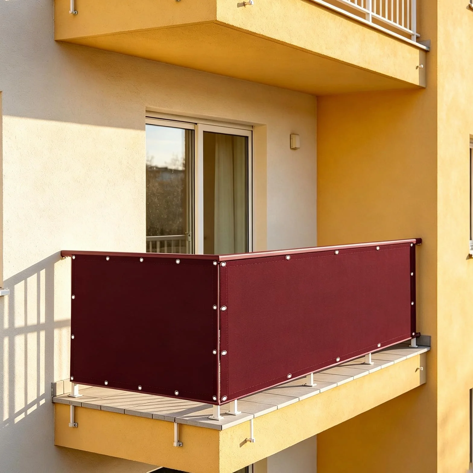 Bâche de Balcon Brise-Vue Imperméable Protection UV 90 x 320 cm Vin Rouge