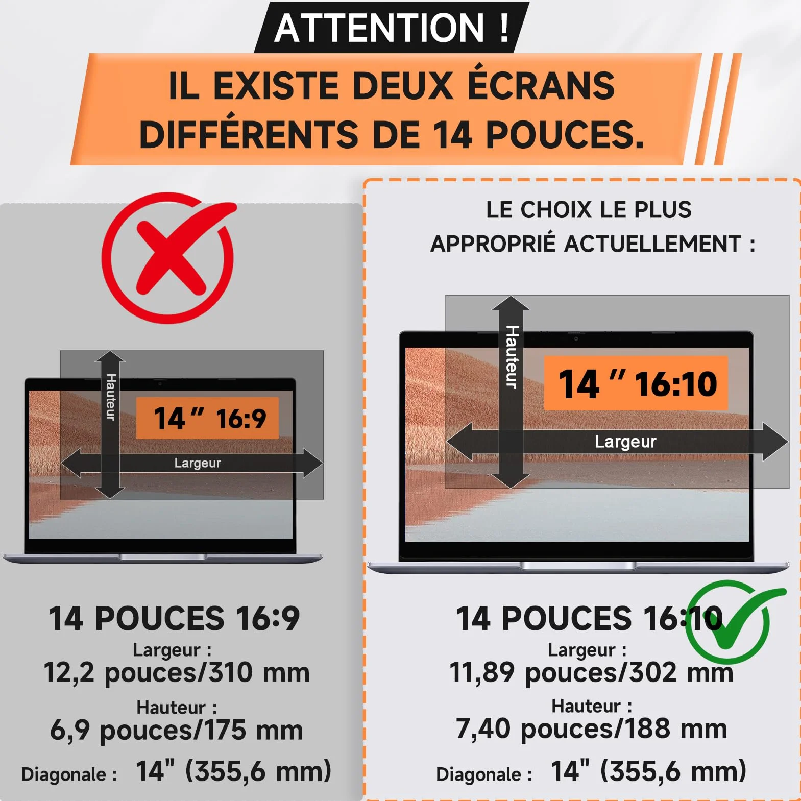 Mamol Filtre de Confidentialité 14 Pouces 16:10 Anti Espion Écran Confidentialité Ordinateur Portable