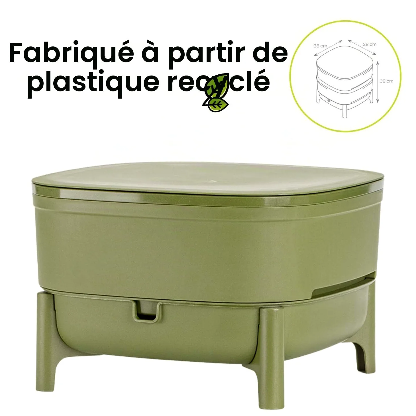 Economy Vermicompost pour cuisine et balcon – Boîte à vers design en plastique 100 % recyclé – Vermicompost comme ferme à vers avec 2 bols – Volume 30 l, vert