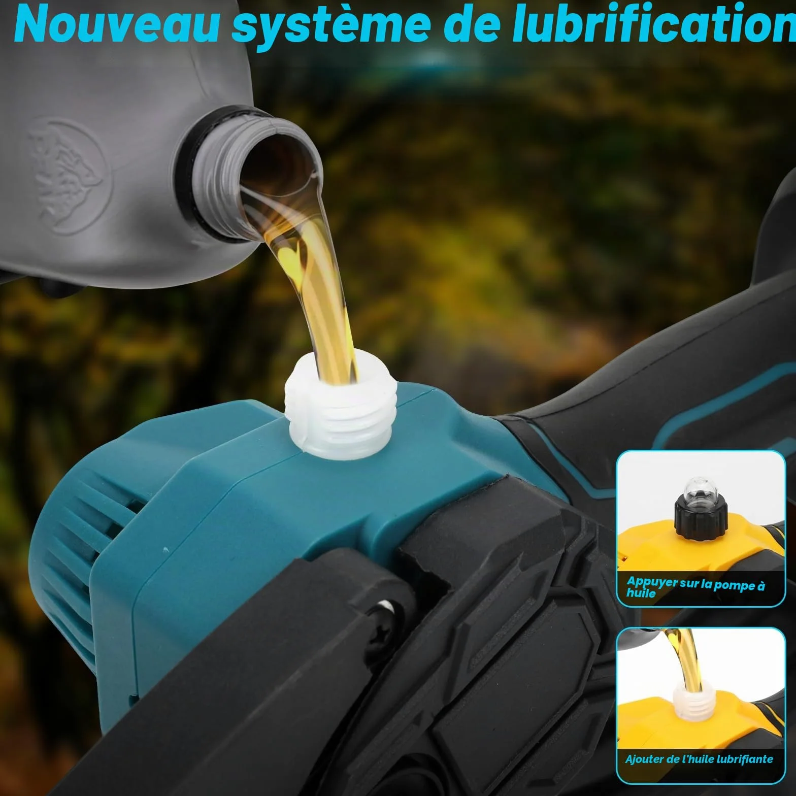 Scie à chaîne miniature de 8 pouces avec perche télescopique & élagueuse électrique 28 mm, set de jardin 4-en-1 compatible avec batterie Makita, portée maximale jusqu'à 4m (batterie non incluse)