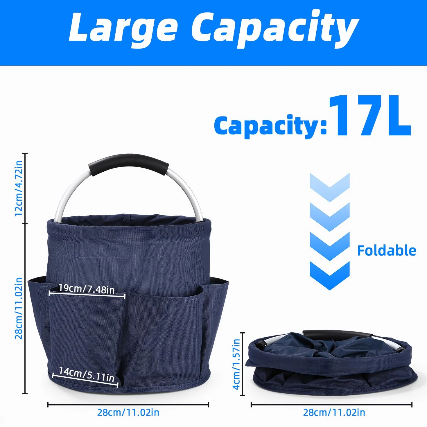 Organiseur de Nettoyage Multi-Poches Pliable 6 Compartiments Bleu