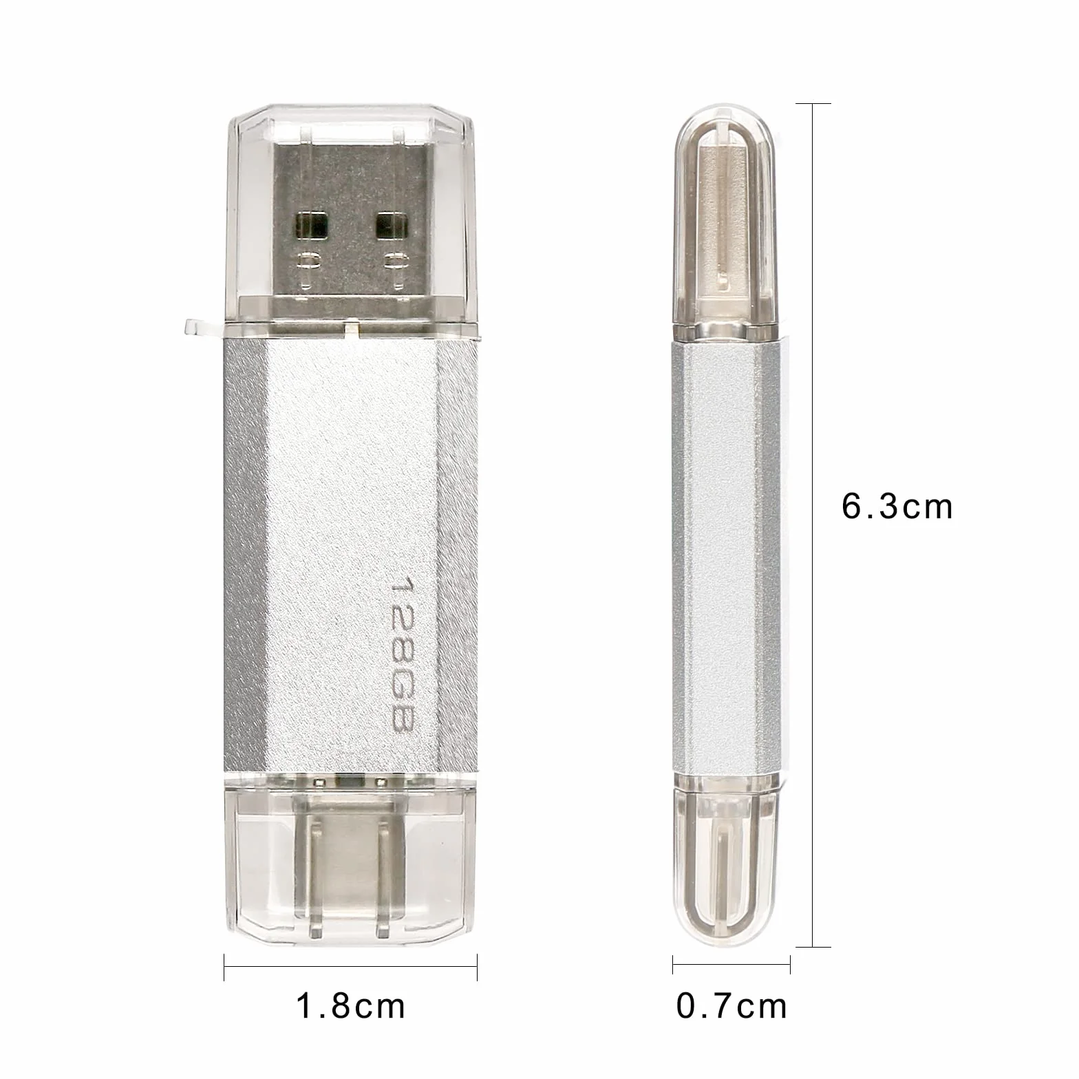Clé USB C 128GB 2-en-1 Dual Connector OTG Type C Metal Flash Argent