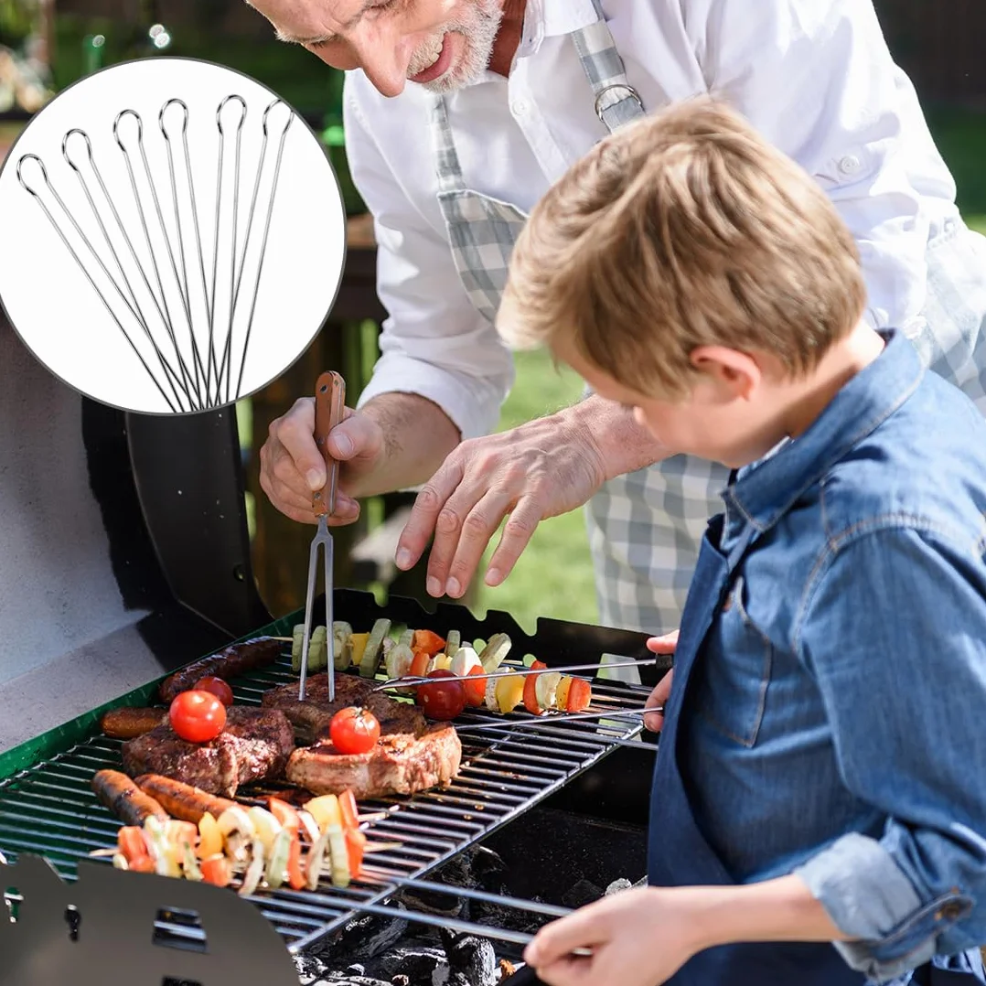 Brochettes Barbecue 28cm Acier Inoxydable Double Dents 12 Pièces