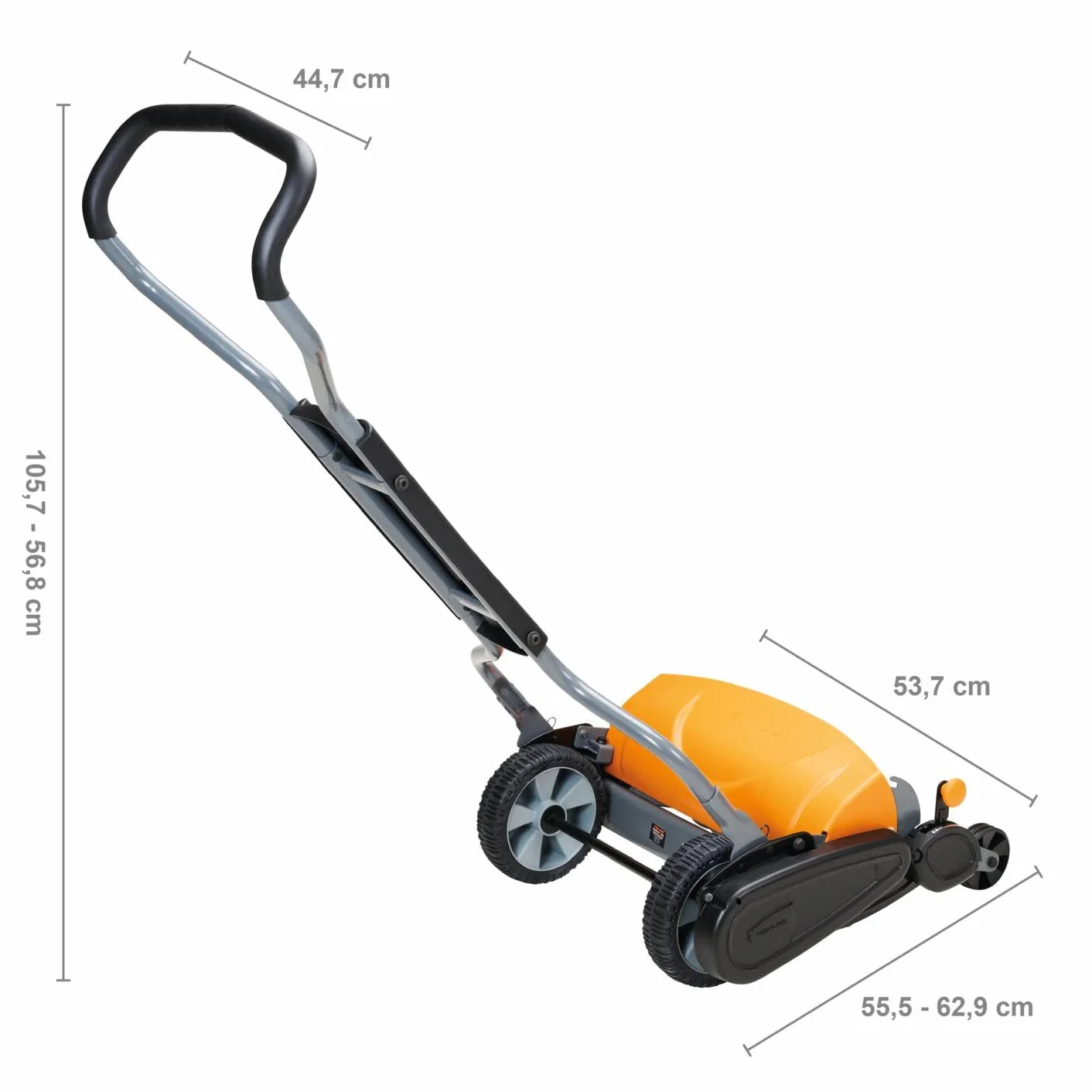 Fiskars Tondeuse à gazon manuelle, Tondeuse à cylindre avec système de coupe sans frottement des lames, Largeur de coupe: 46 cm, Noir/Orange/Argenté, StaySharp Max, 1000591 | Largeur de coupe: 46 cm, Noir/Orange/Argenté, StaySharp Max, 1000591