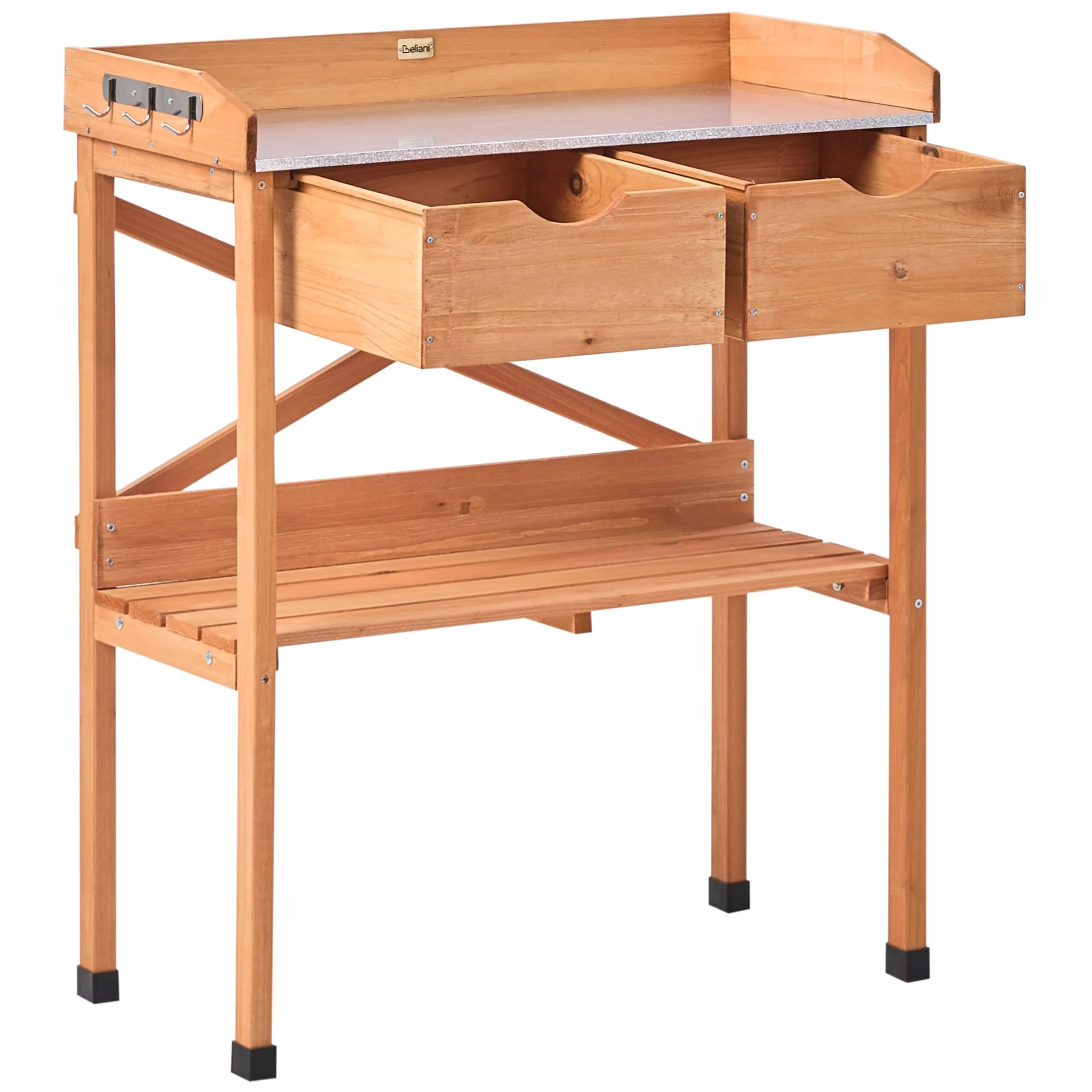 Ravanusa Table de Rempotage en Bois de Sapin 79x37x89 cm Plan de Travail en Fer Marron Clair