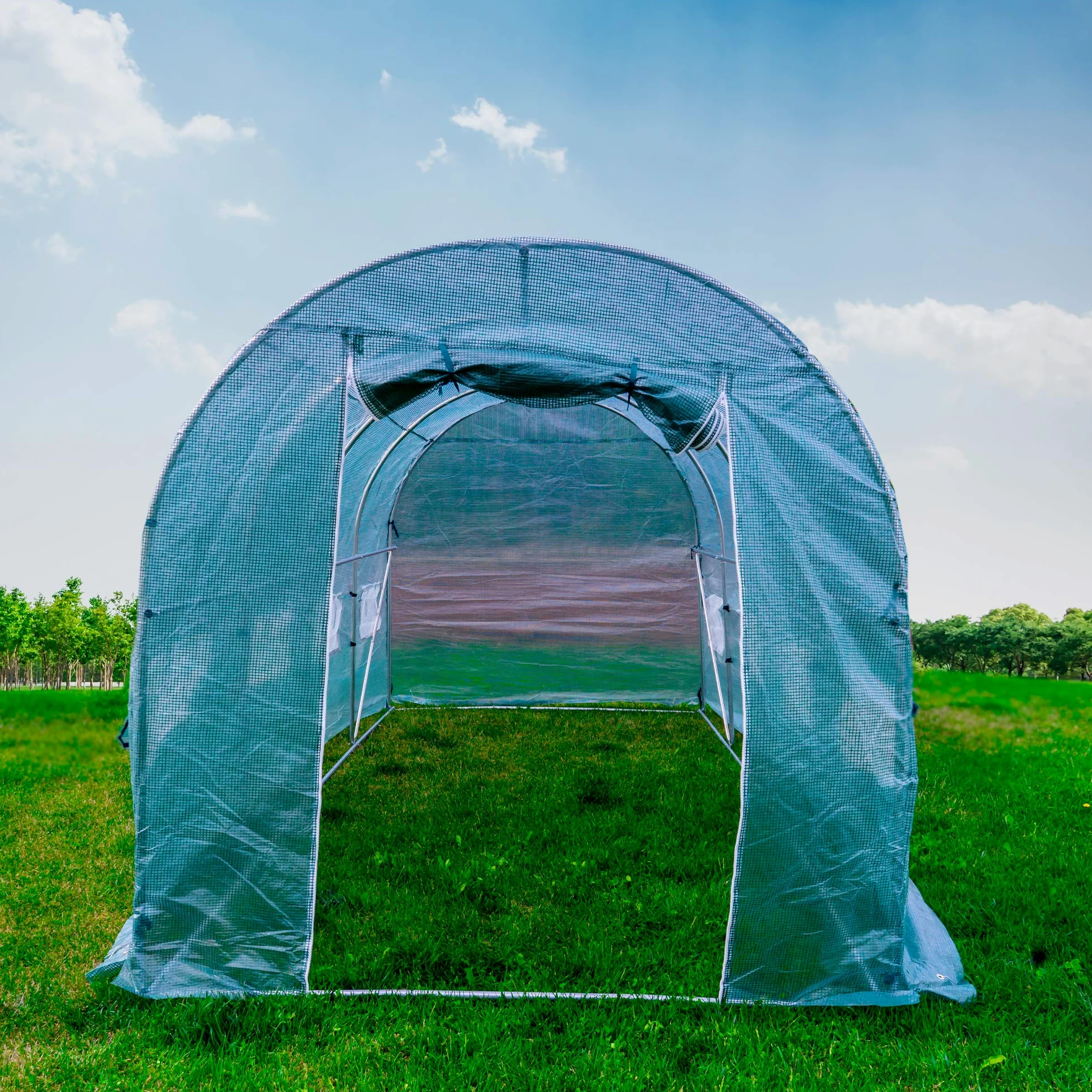 PNI Serre de Jardin SG500 Taille 457 * 210 * 210 cm, Structure en Acier Massif, fenêtres avec moustiquaires, Fermeture à glissière