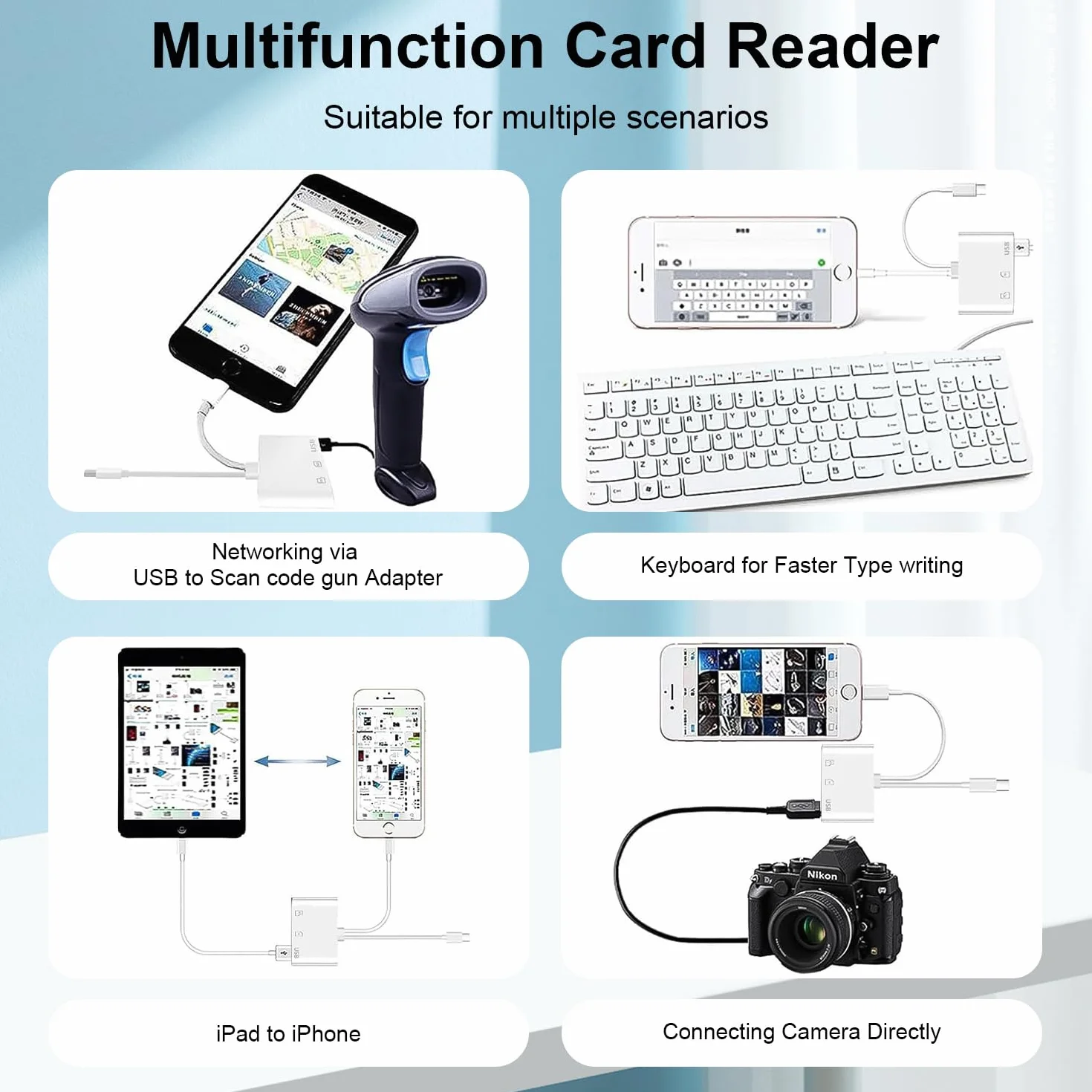 Lecteur Carte SD pour iPhone iPad MFi Certifié 3 en 1 Lightning USB C Adaptateur SD MicroSD USB 3.0 Slots