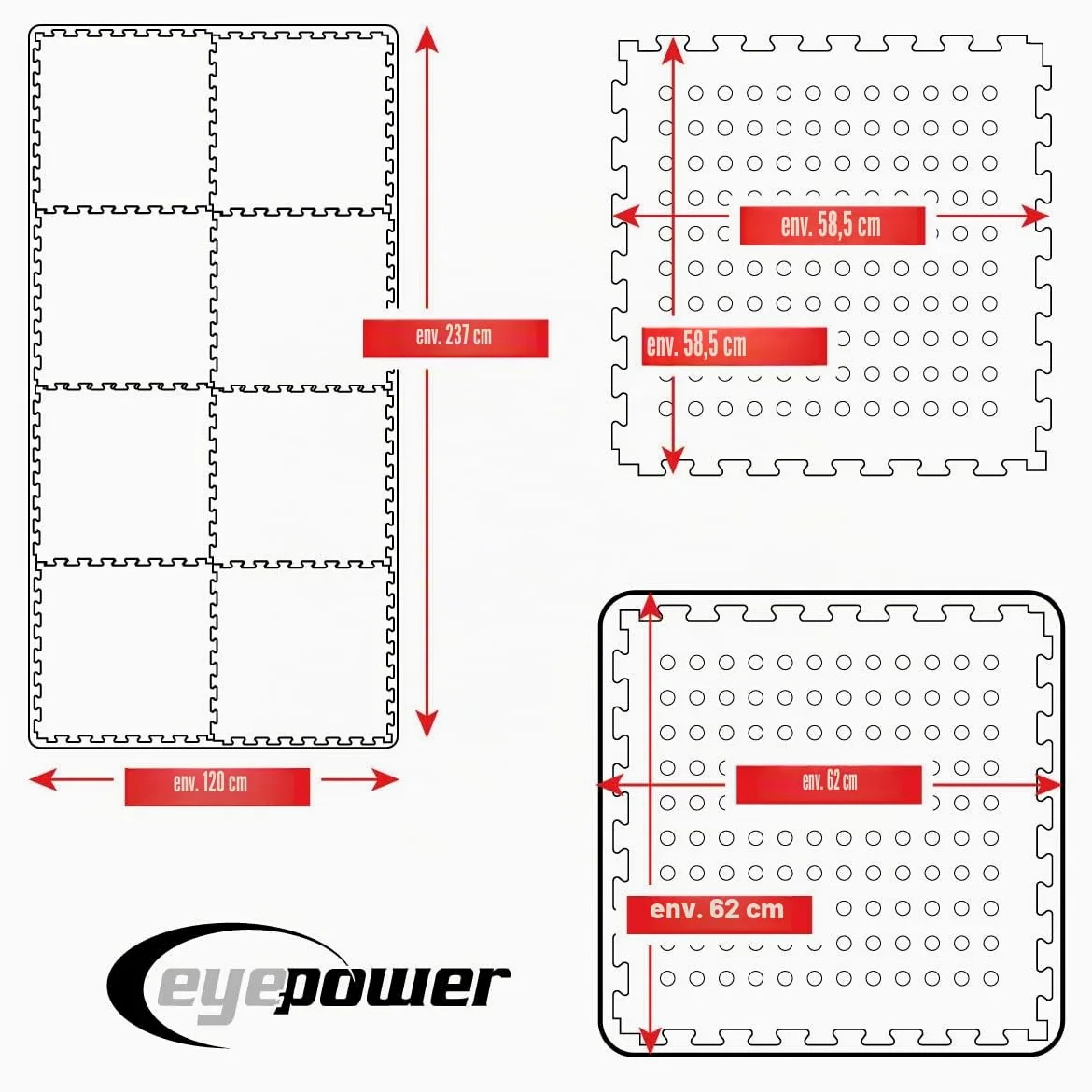 EYEPOWER Tapis de Piscine 2,8 m² - 8 Tapis de Sol EVA 62x62 - Jeu de Dalles de Protection Extérieure