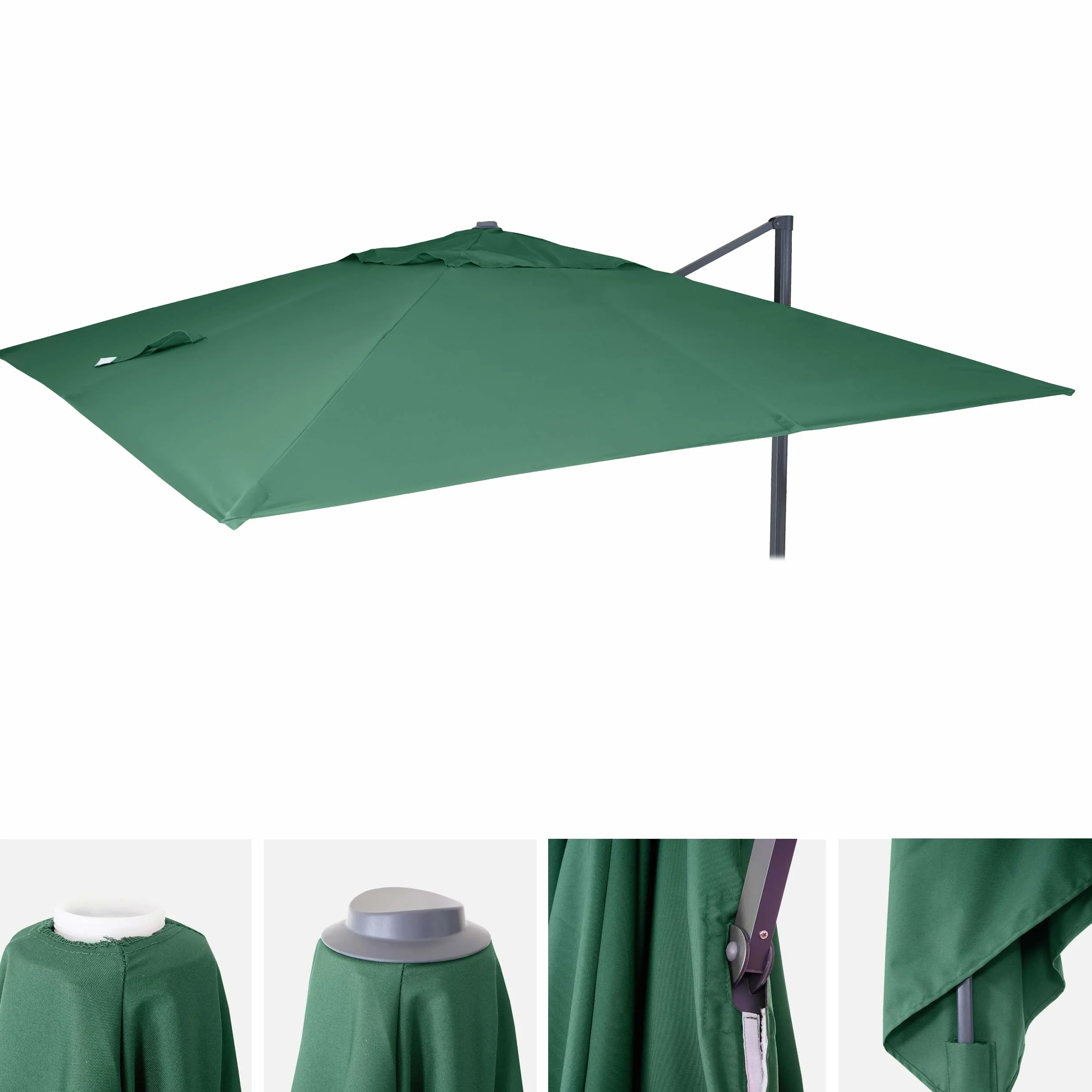 Mendler Toile de Rechange Parasol déporté 3x3m Vert foncé