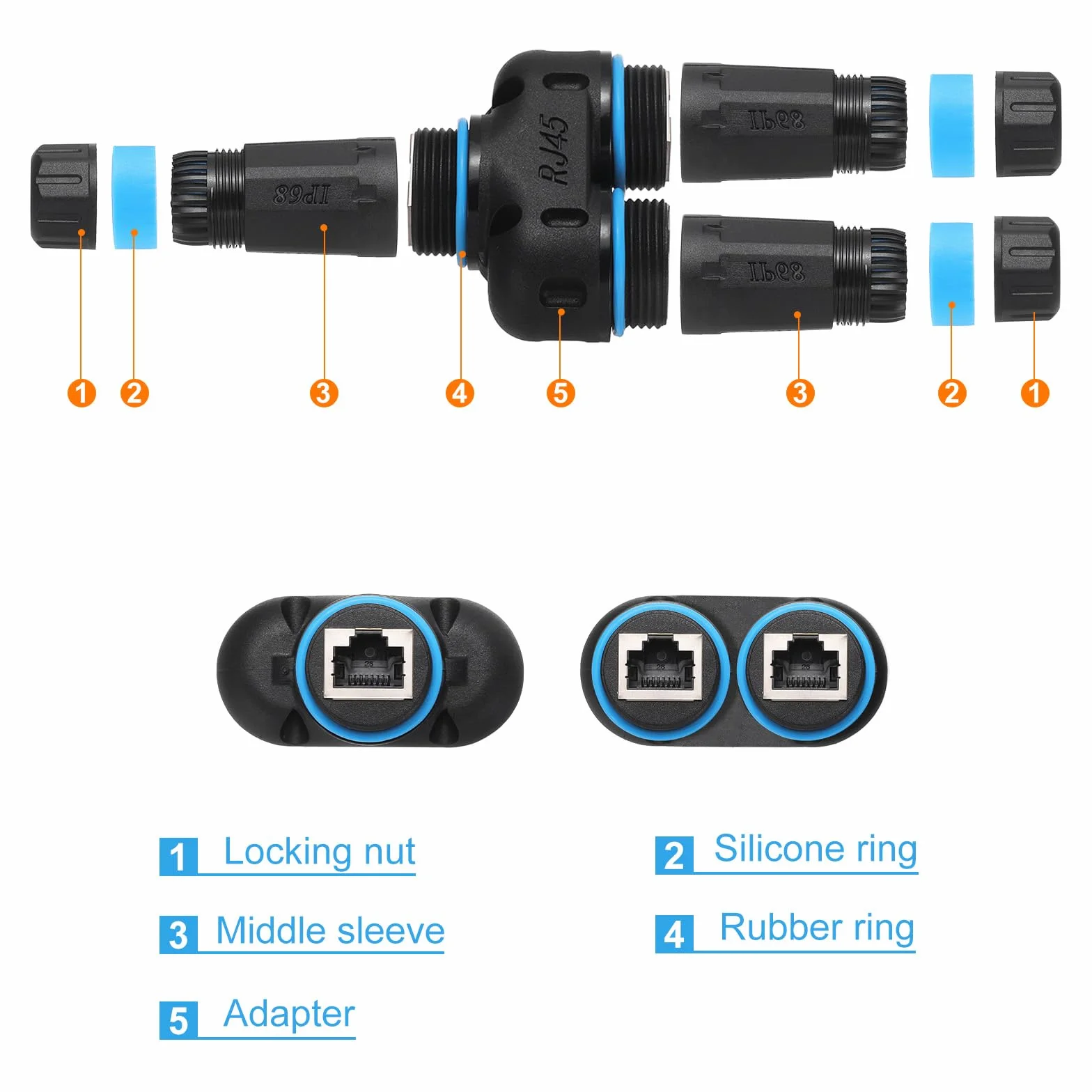 Sourcing Map Coupleur RJ45 étanche femelle femelle IP68 1 entrée 2 sorties Ethernet LAN extérieur Cat5 Cat6 Cat7 Cat8