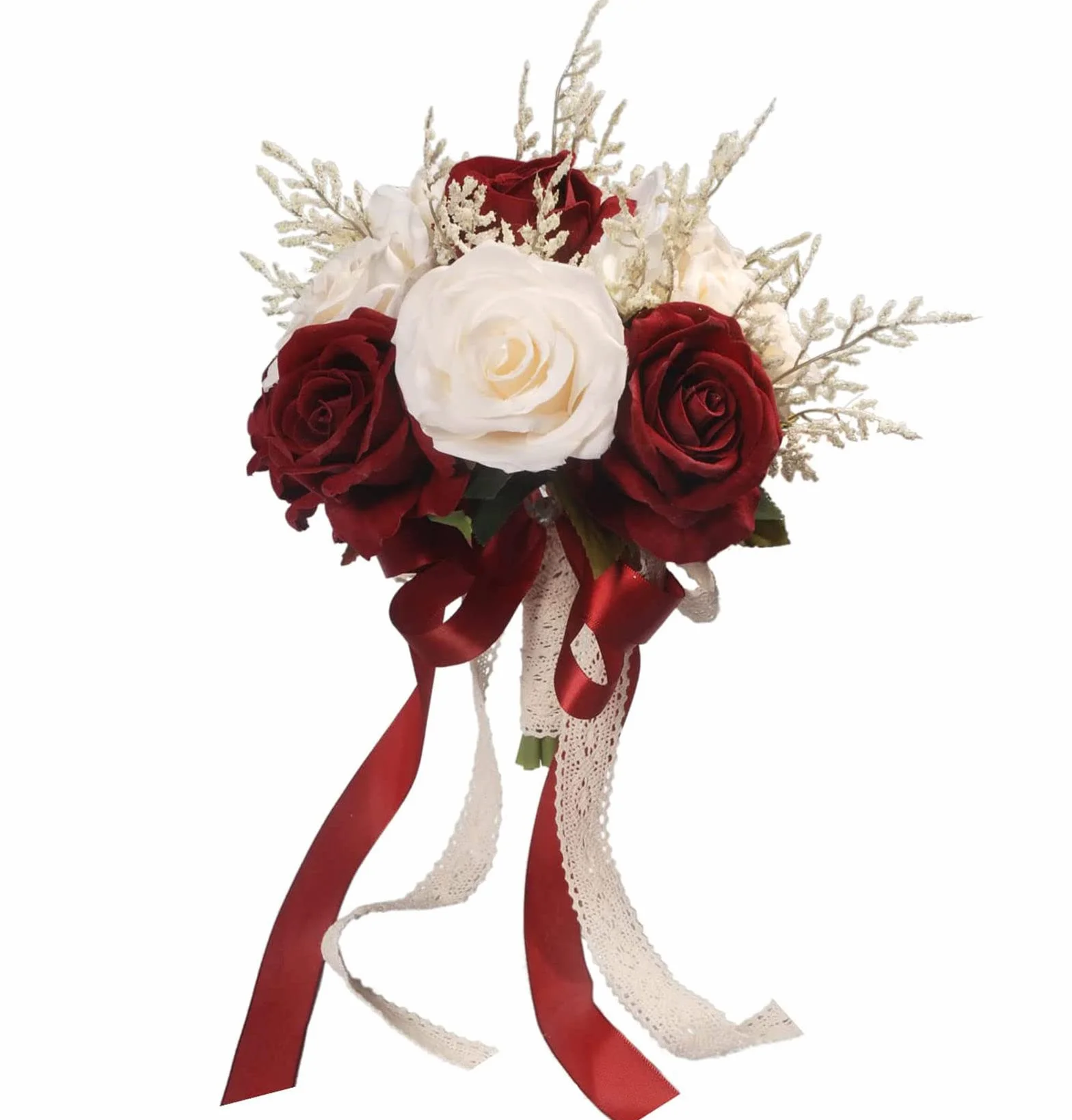 Bouquets De Mariage Champagne Blanc Rose Bordeaux Fleurs Artificielles Mariée Décoration Maison Église
