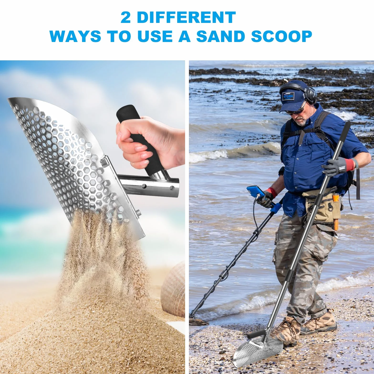Pelle à Sable en Acier Inoxydable 304 pour Détection de Métaux, Manche Démontable 114cm, Anti-Rouille