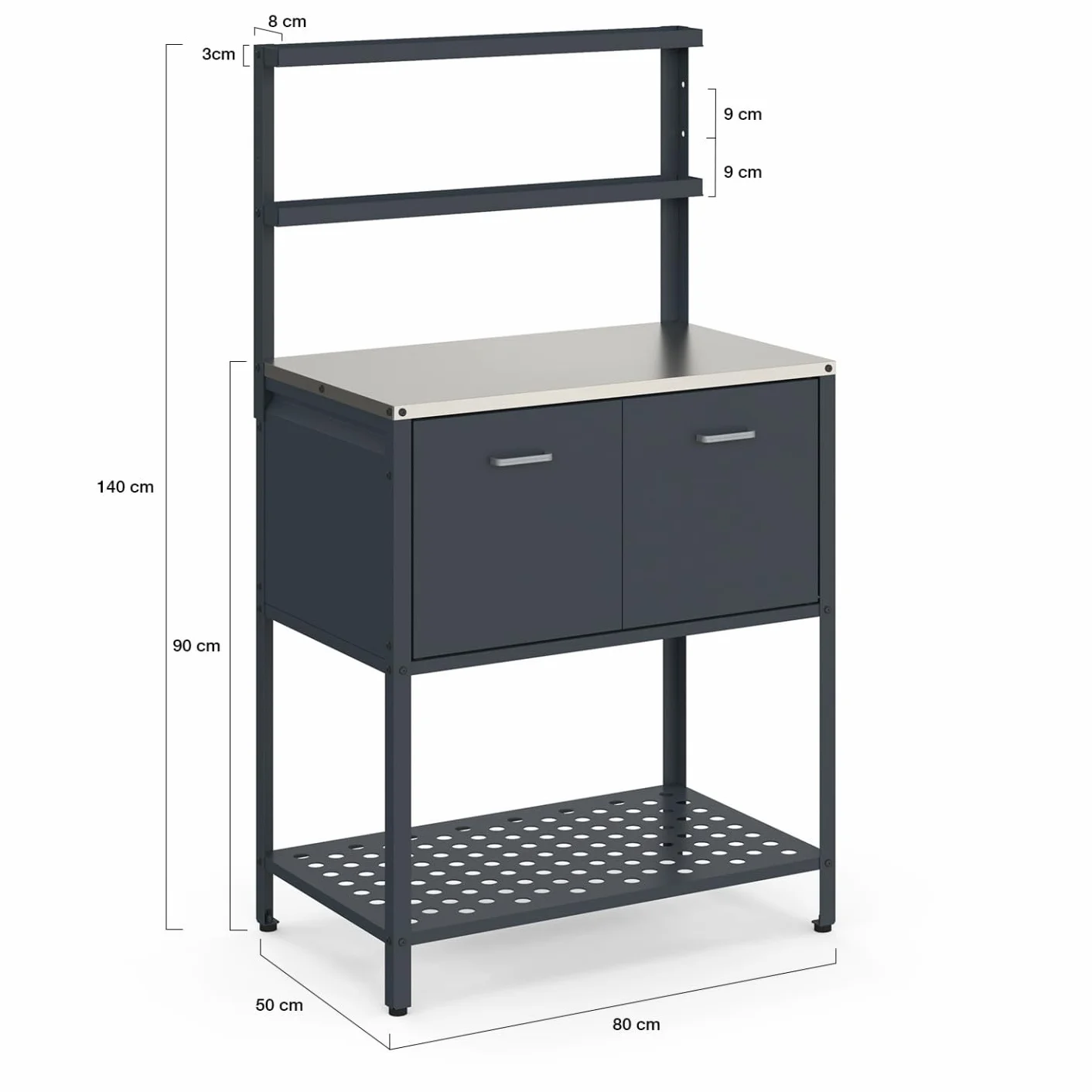 Meuble de Cuisine extérieure Pareo 2 Portes 2 étagères Acier Gris Anthracite