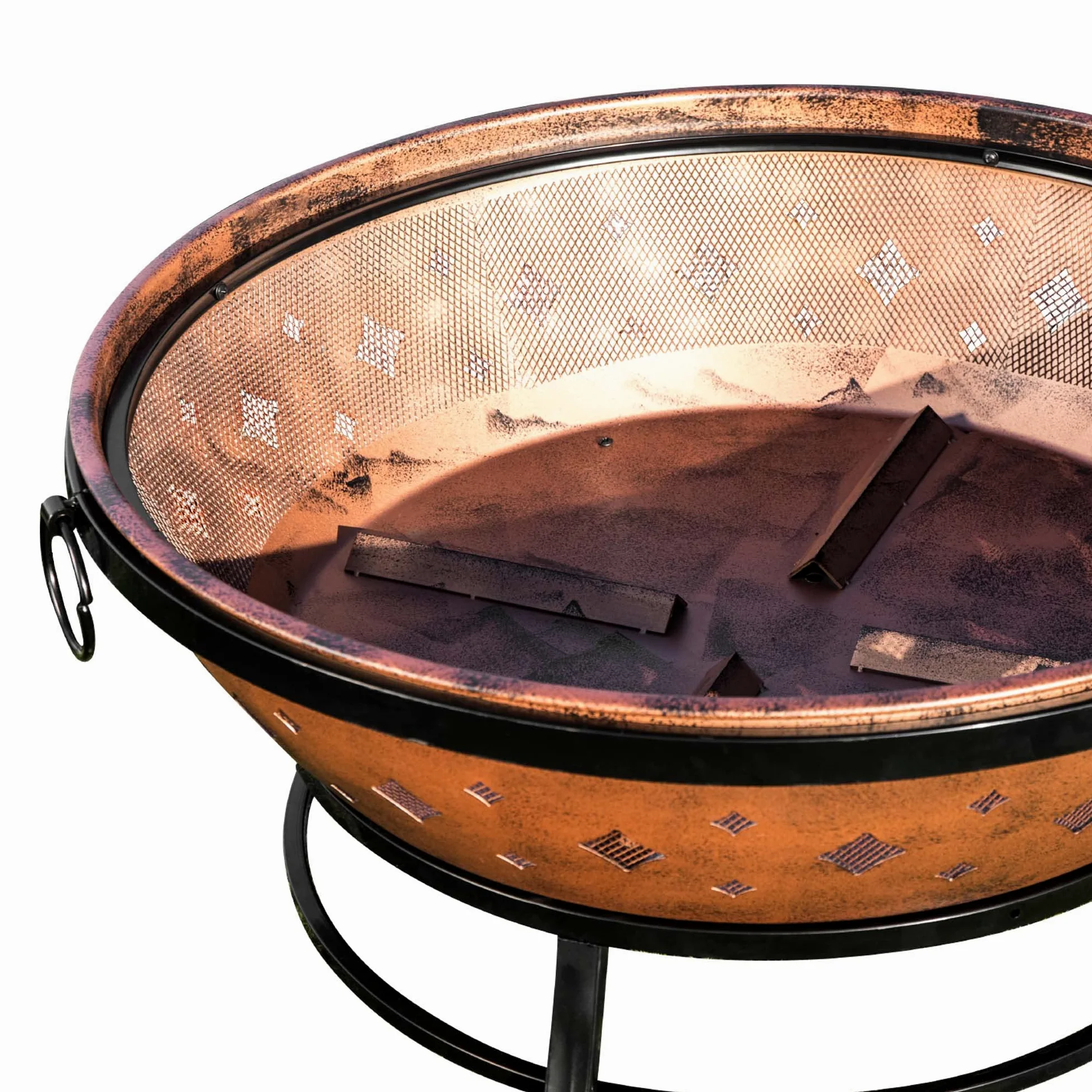 Braséro de Jardin à Bois Chauffage extérieur Acier Foyer Rond 89 cm Couvercle de Protection tisonnier cuivré Teamson Home FP35 | Foyer pour Extérieur